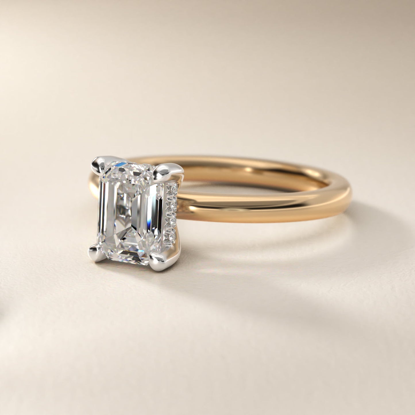 Solitaire Plus Hidden Halo Diamond Engagement Ring in 14k Yellow Gold - Emerald Center