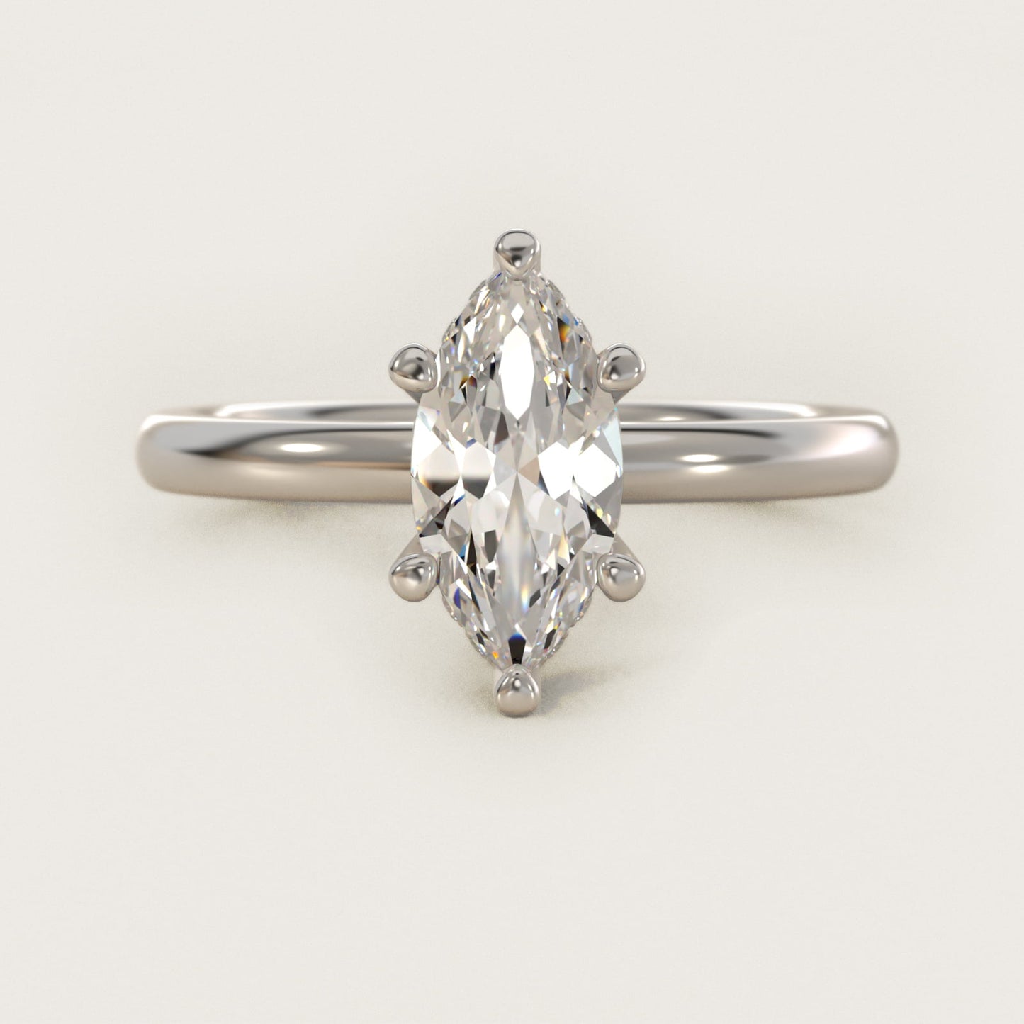Solitaire Plus Hidden Halo Diamond Engagement Ring in 14k White Gold - Marquise Center