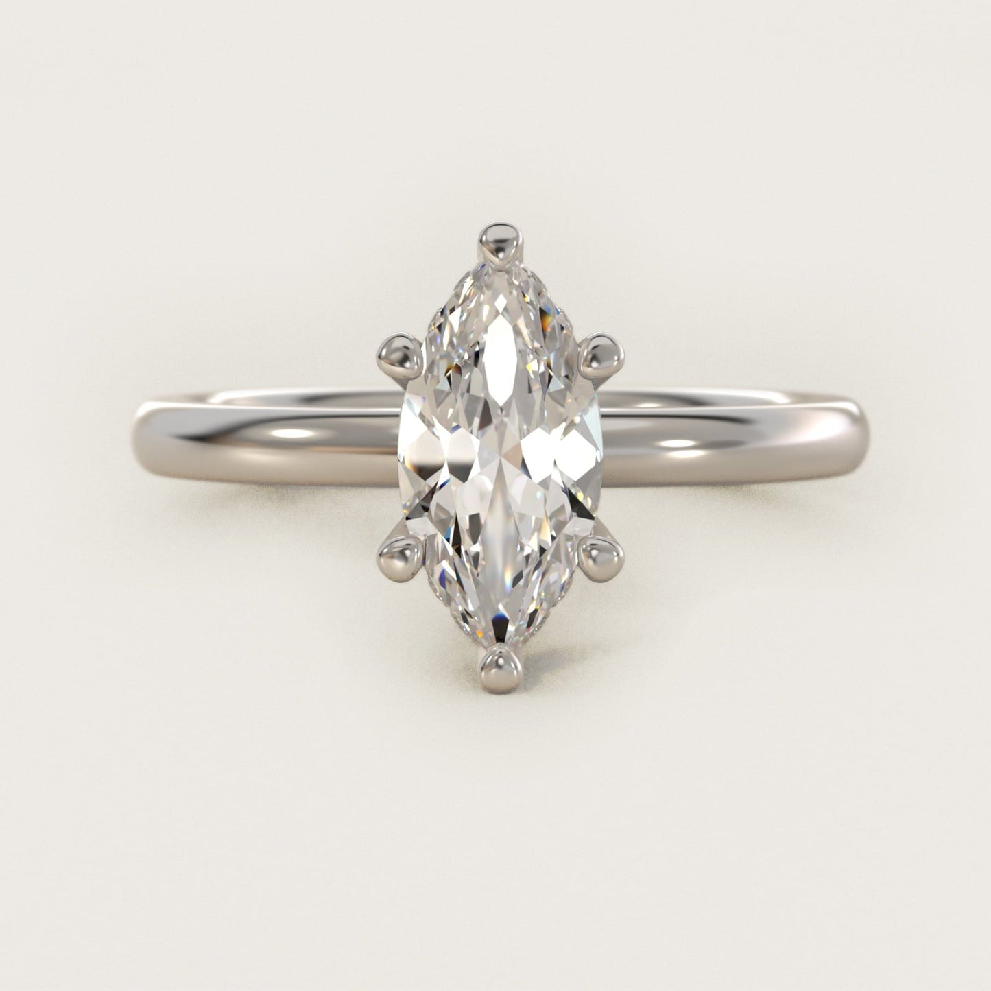 Solitaire Plus Hidden Halo Diamond Engagement Ring in 18k White Gold - Marquise Center
