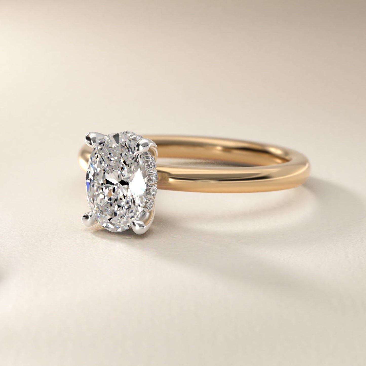 Solitaire Plus Hidden Halo Diamond Engagement Ring in 14k Yellow Gold - Oval Center