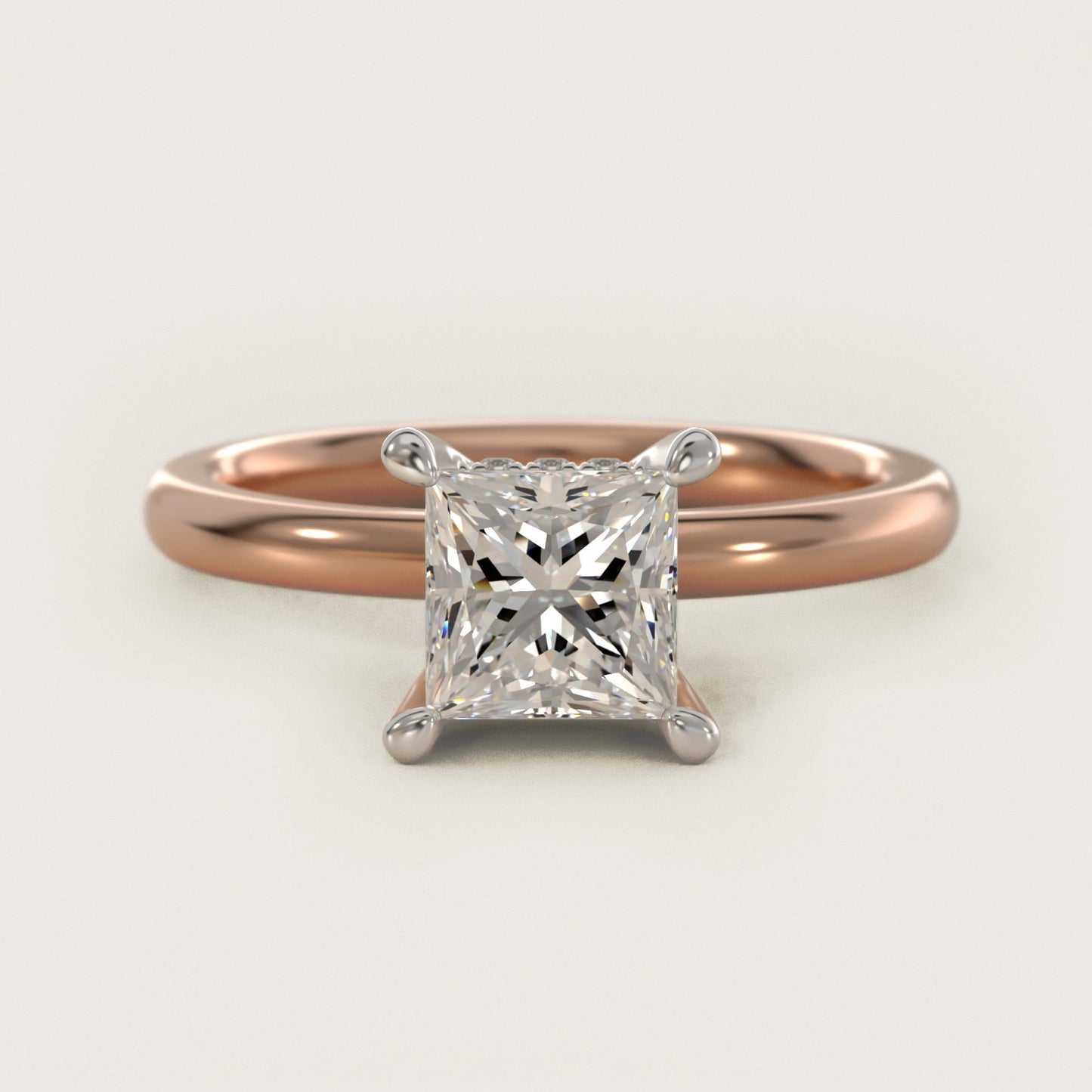 Solitaire Plus Hidden Halo Diamond Engagement Ring in 14k Rose Gold - Princess Center