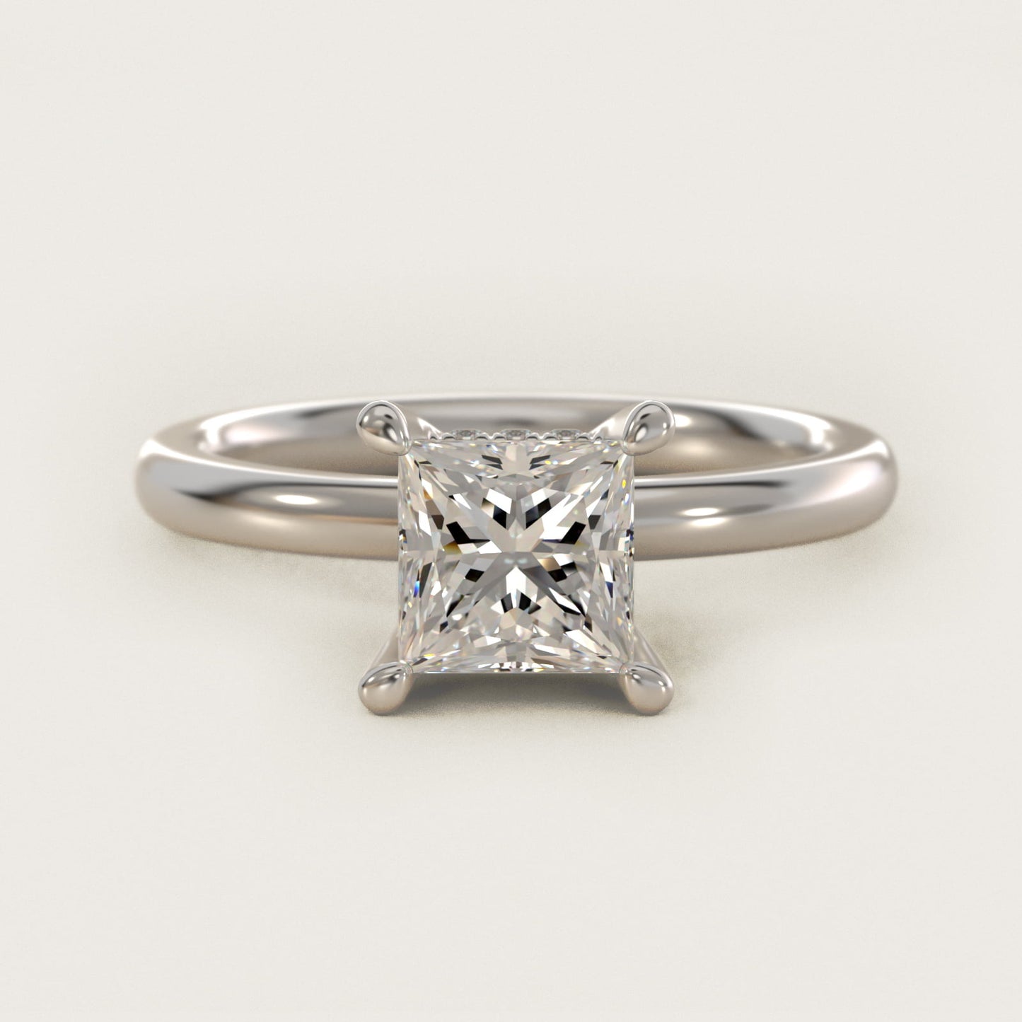 Solitaire Plus Hidden Halo Diamond Engagement Ring in 14k White Gold - Princess Center