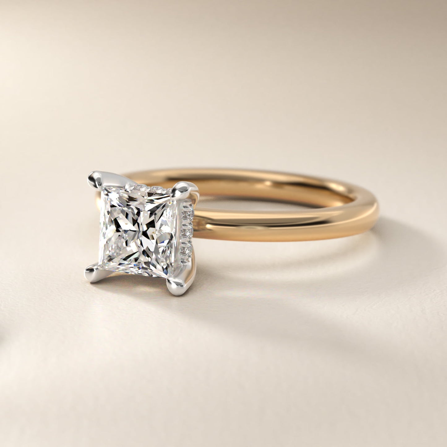 Solitaire Plus Hidden Halo Diamond Engagement Ring in 14k Yellow Gold - Princess Center