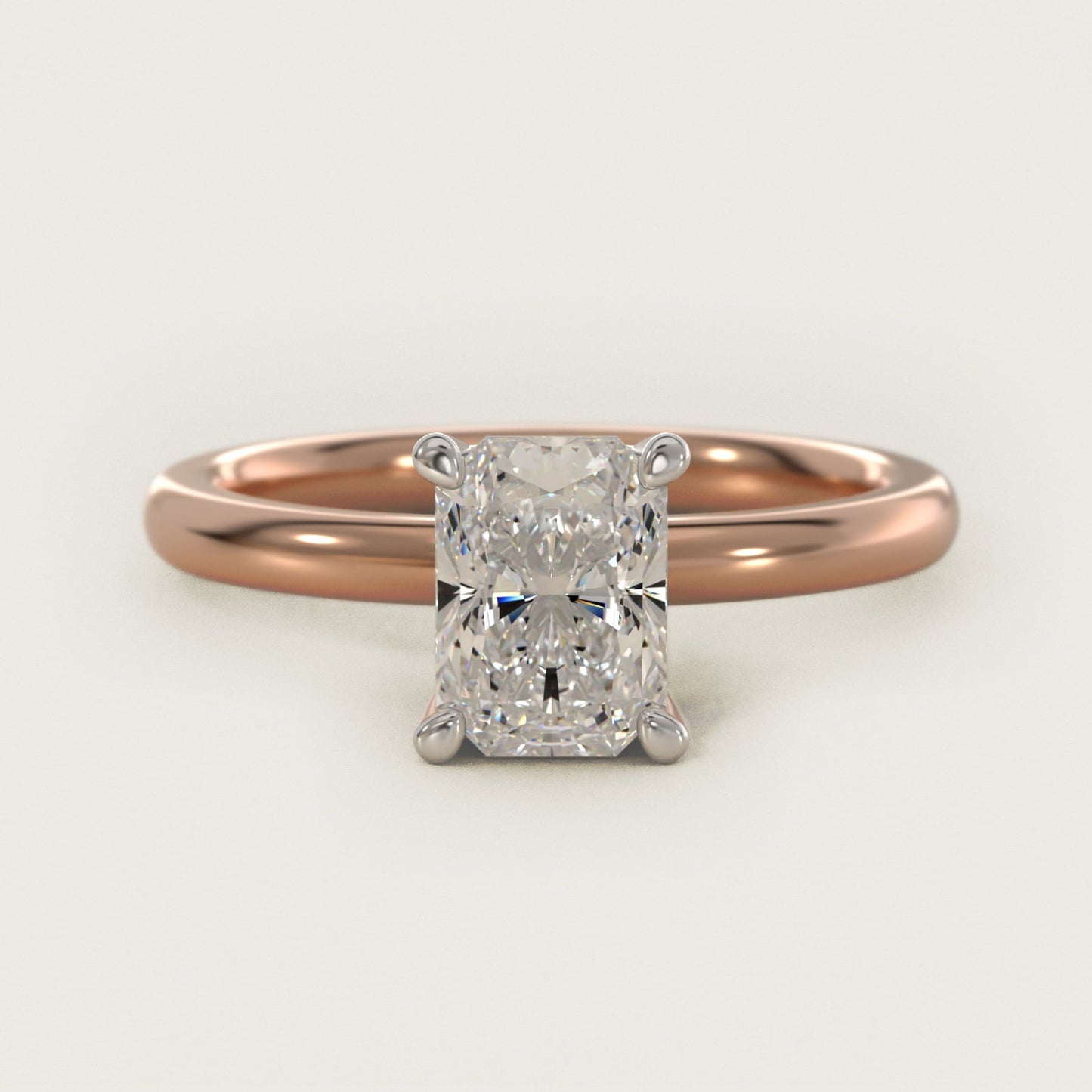 Solitaire Plus Hidden Halo Diamond Engagement Ring in 18k Rose Gold - Radiant Center