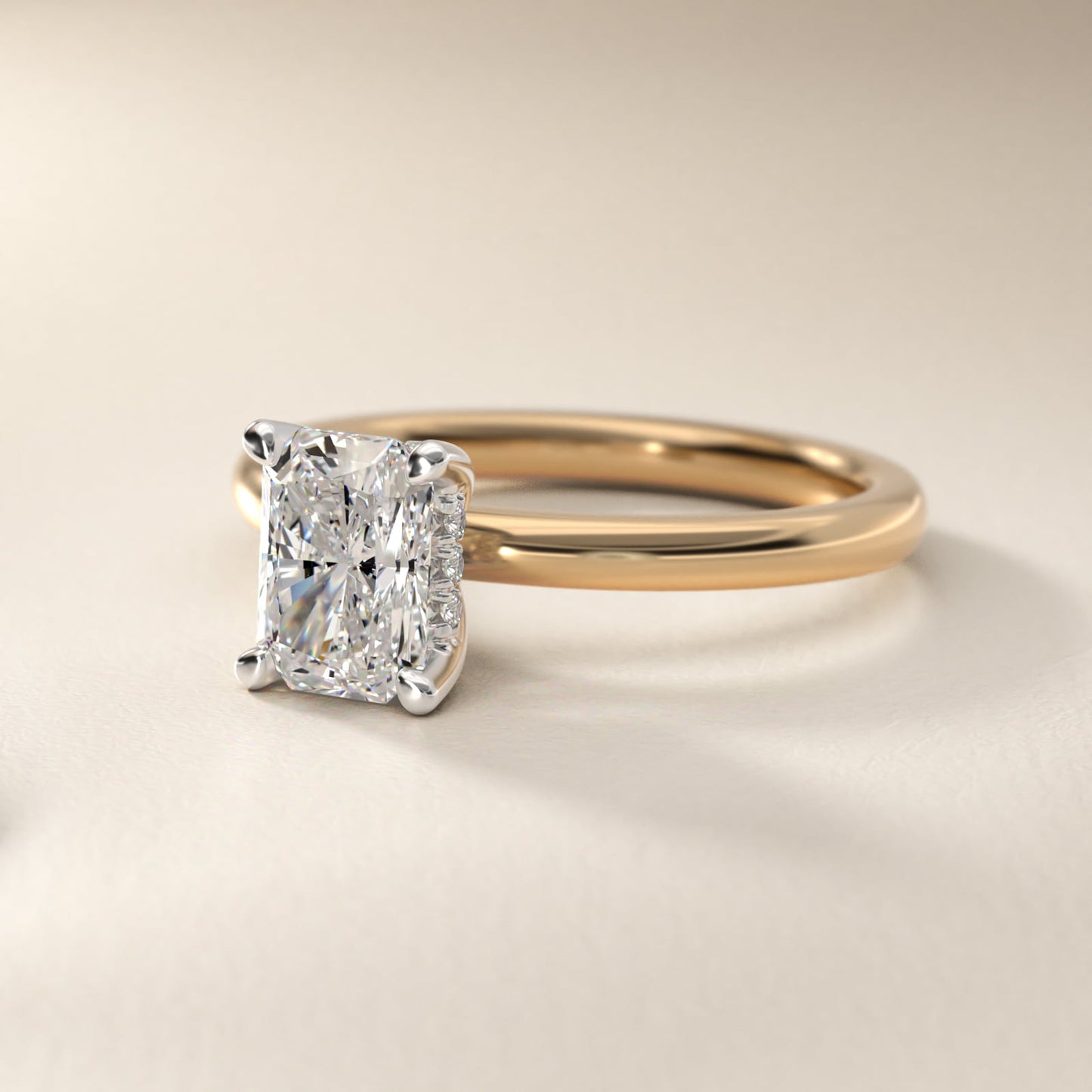 Solitaire Plus Hidden Halo Diamond Engagement Ring in 14k Yellow Gold - Radiant Center