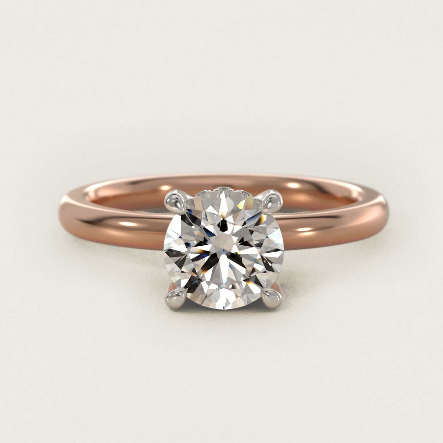 Solitaire Plus Hidden Halo Diamond Engagement Ring in 14k Rose Gold - Round Center