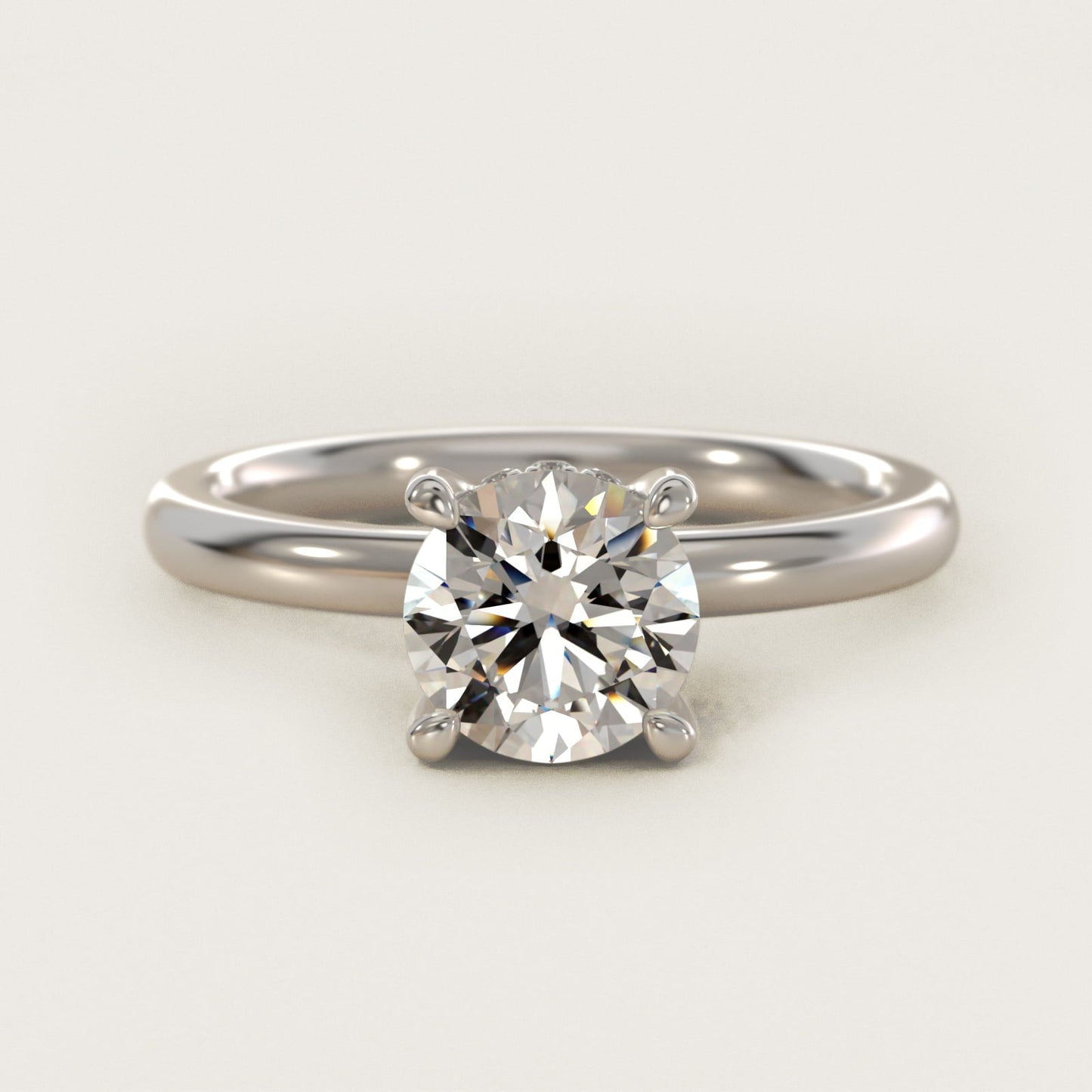 Solitaire Plus Hidden Halo Diamond Engagement Ring in 18k White Gold - Round Center