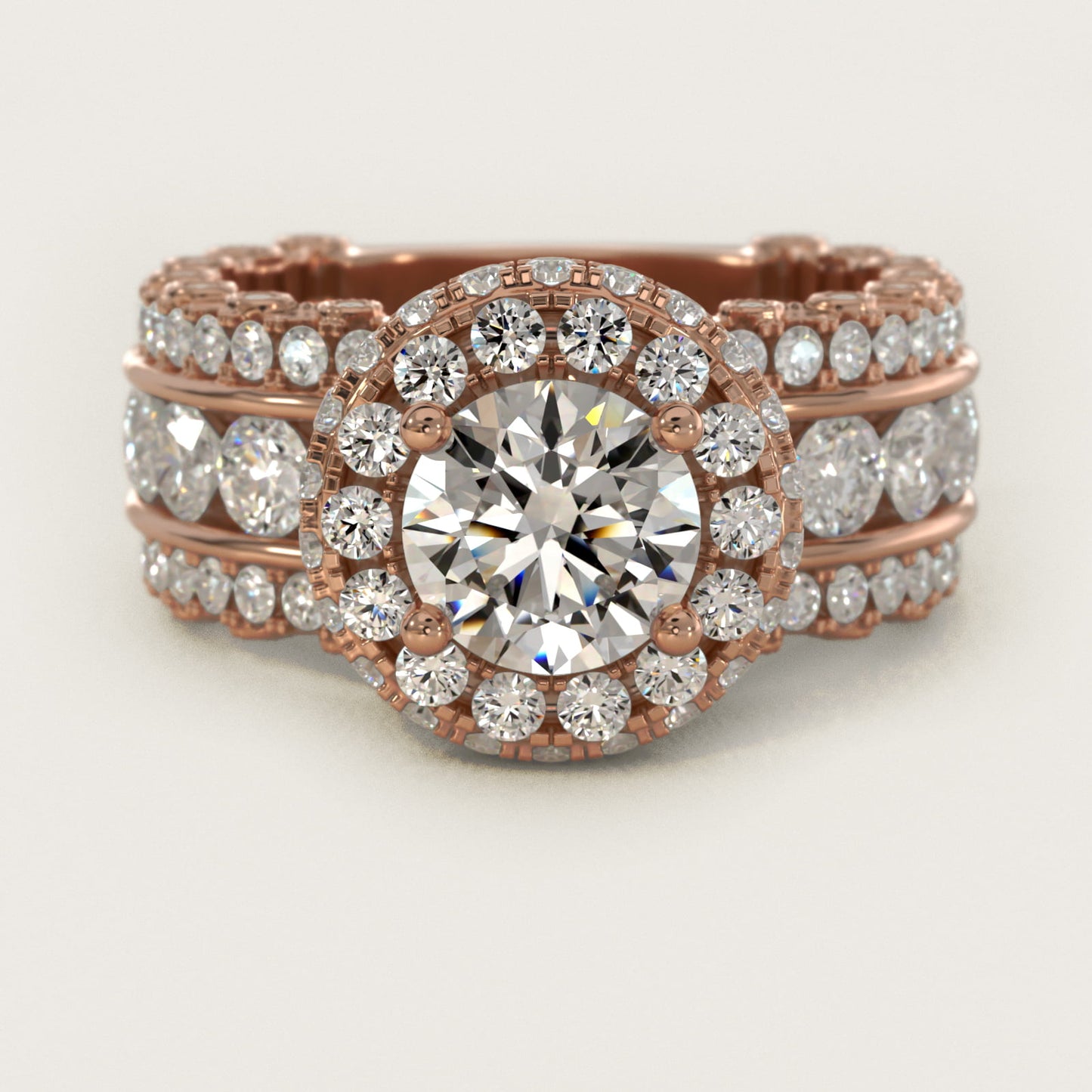 Sophia Triple Row Diamond Rollover Halo in 14k Rose Gold (2.95 ct. tw.) By Bella Vaughan - Round Center