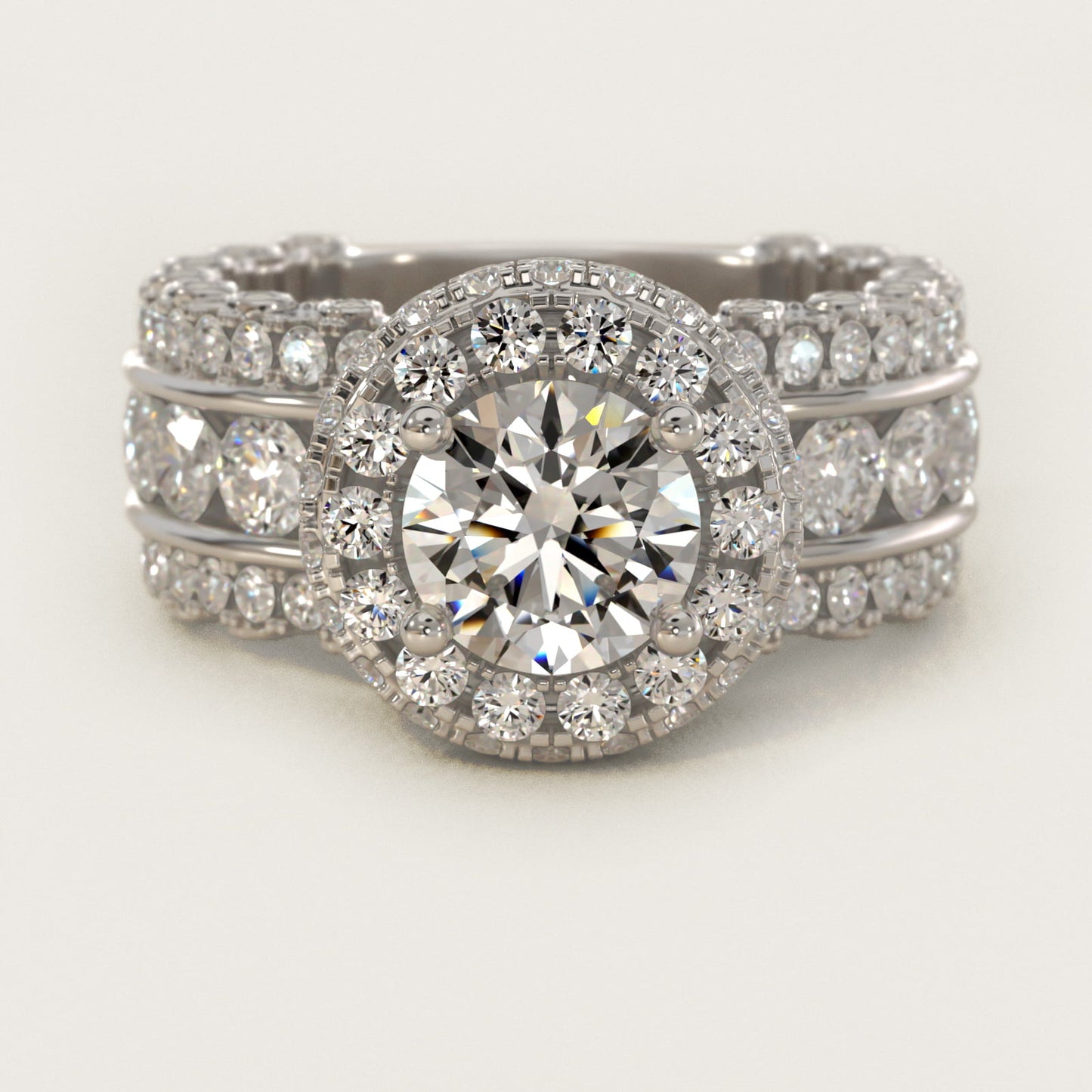 Sophia Triple Row Diamond Rollover Halo in 14k White Gold (2.95 ct. tw.) By Bella Vaughan - Round Center