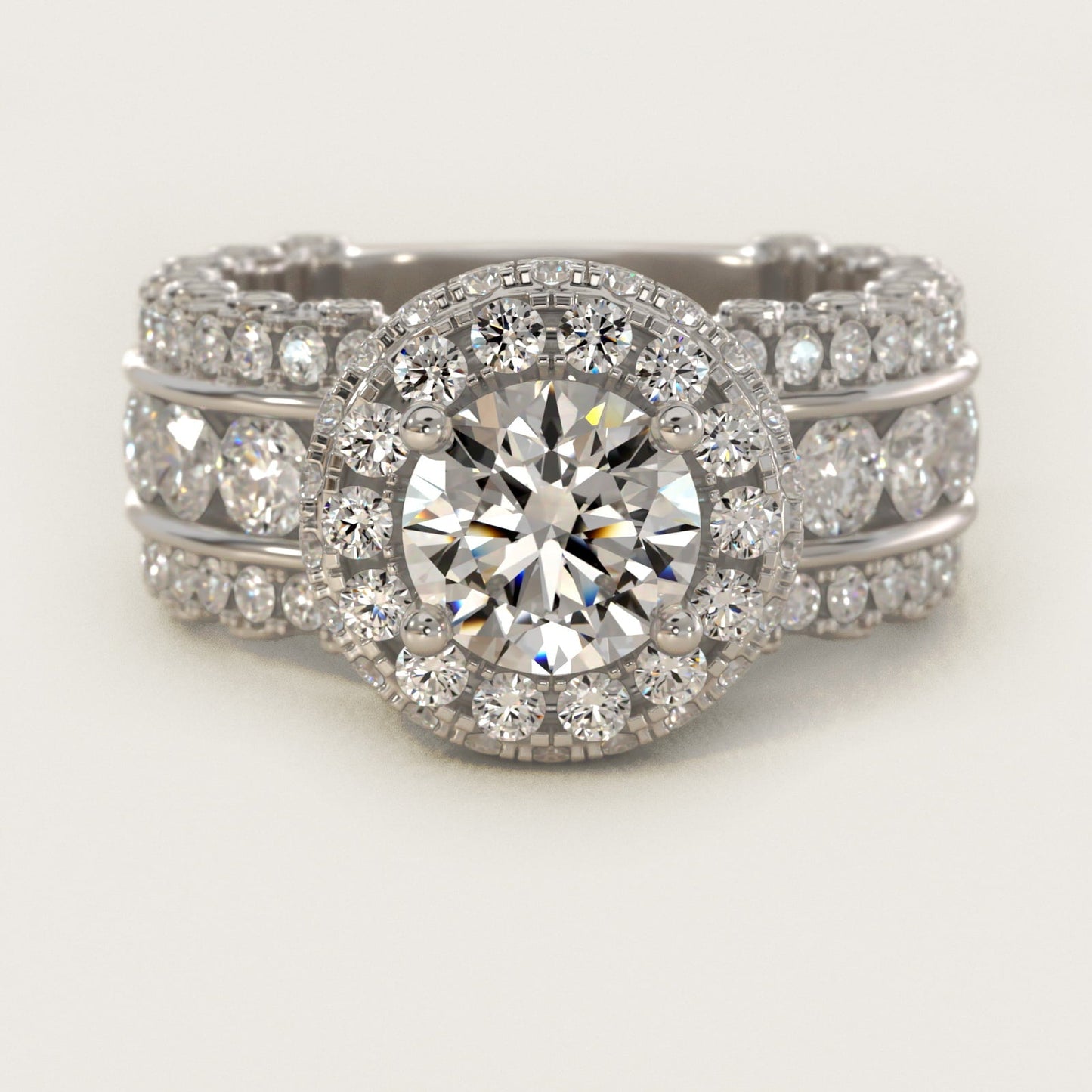 Sophia Triple Row Diamond Rollover Halo in Platinum (2.95 ct. tw.) By Bella Vaughan - Round Center