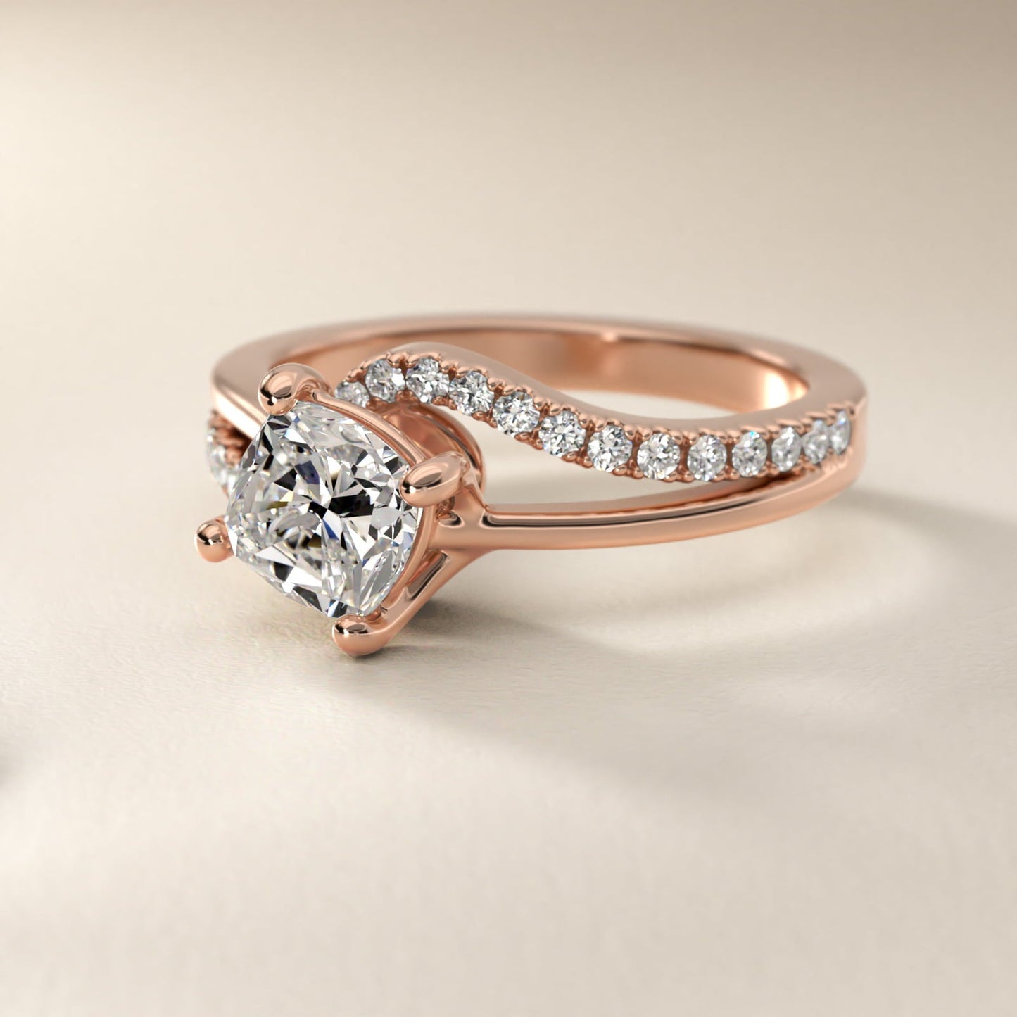 Spiral Pav? Engagement Ring in 18k Rose Gold (1/5 ct. tw.) - Cushion Center