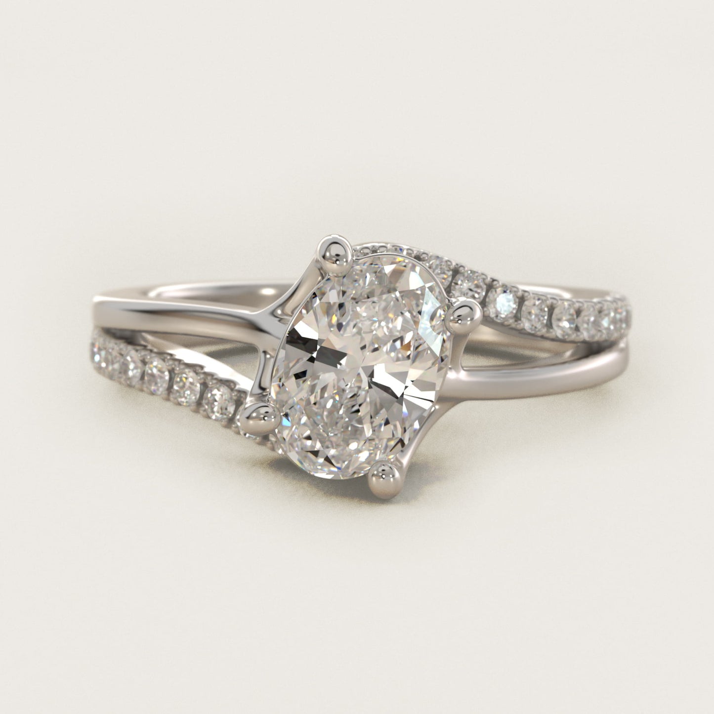 Spiral PavŽ Engagement Ring in 14k White Gold (1/5 ct. tw.) - Oval Center