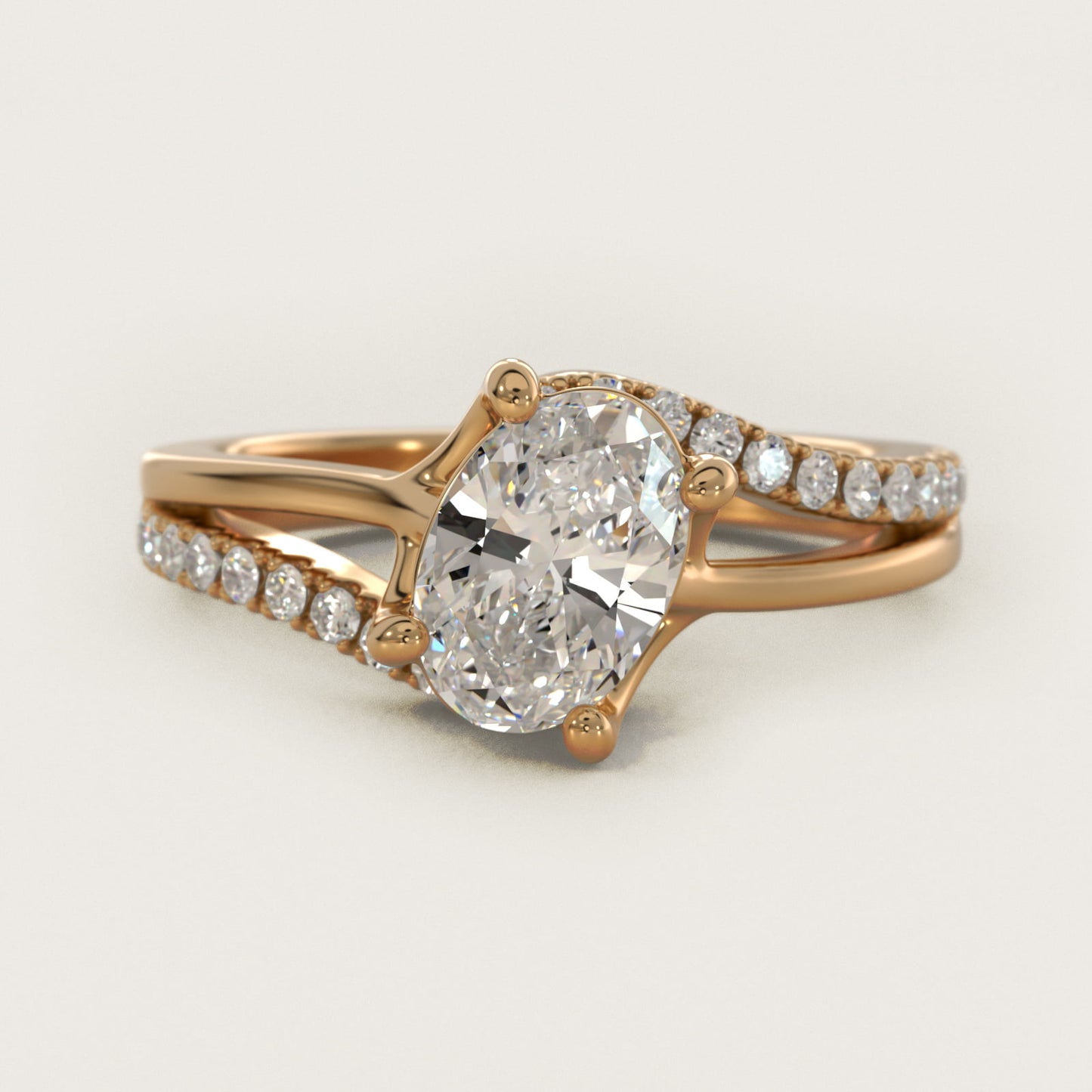 Spiral PavŽ Engagement Ring in 14k Yellow Gold (1/5 ct. tw.) - Oval Center