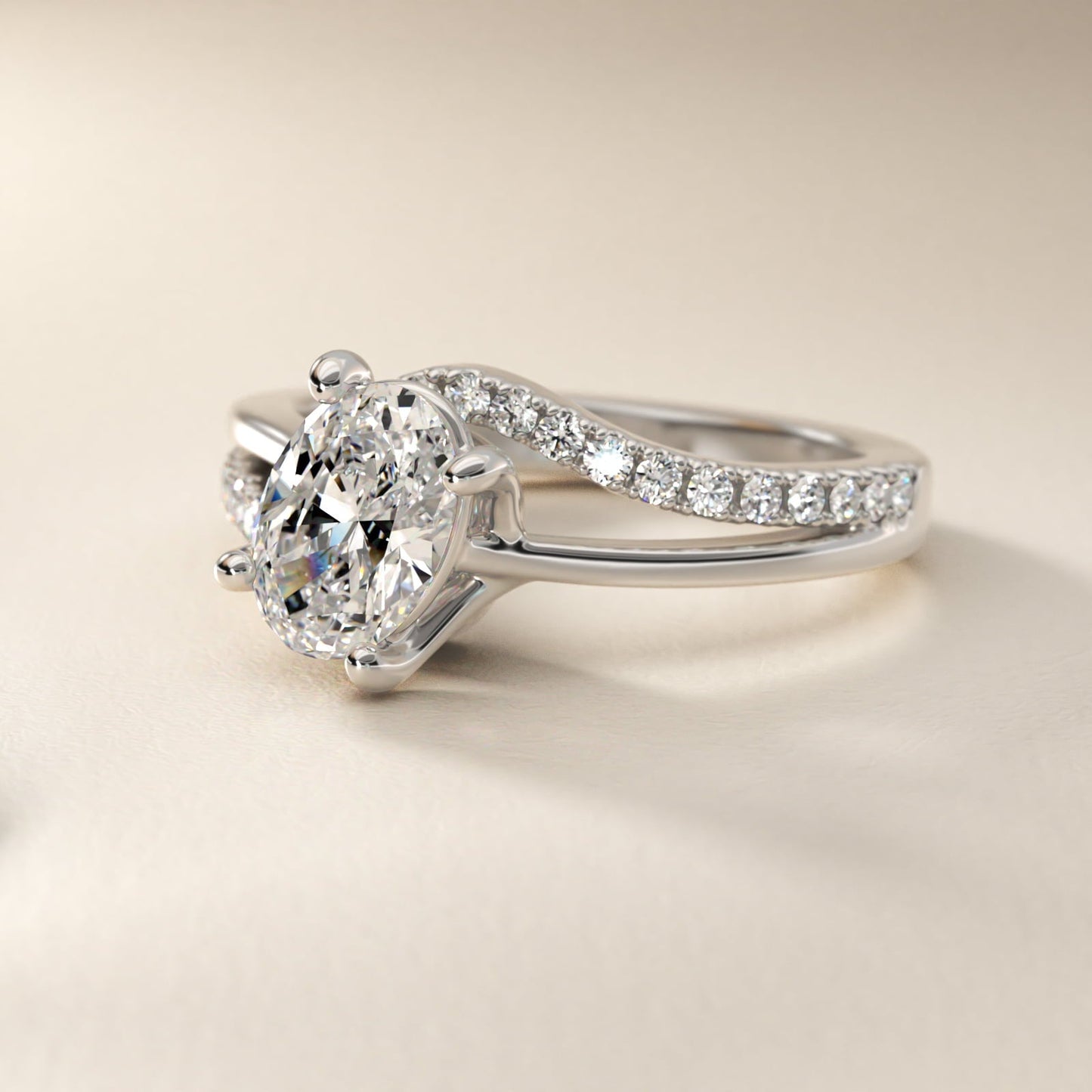Spiral Pav? Engagement Ring in Platinum (1/5 ct. tw.) - Oval Center