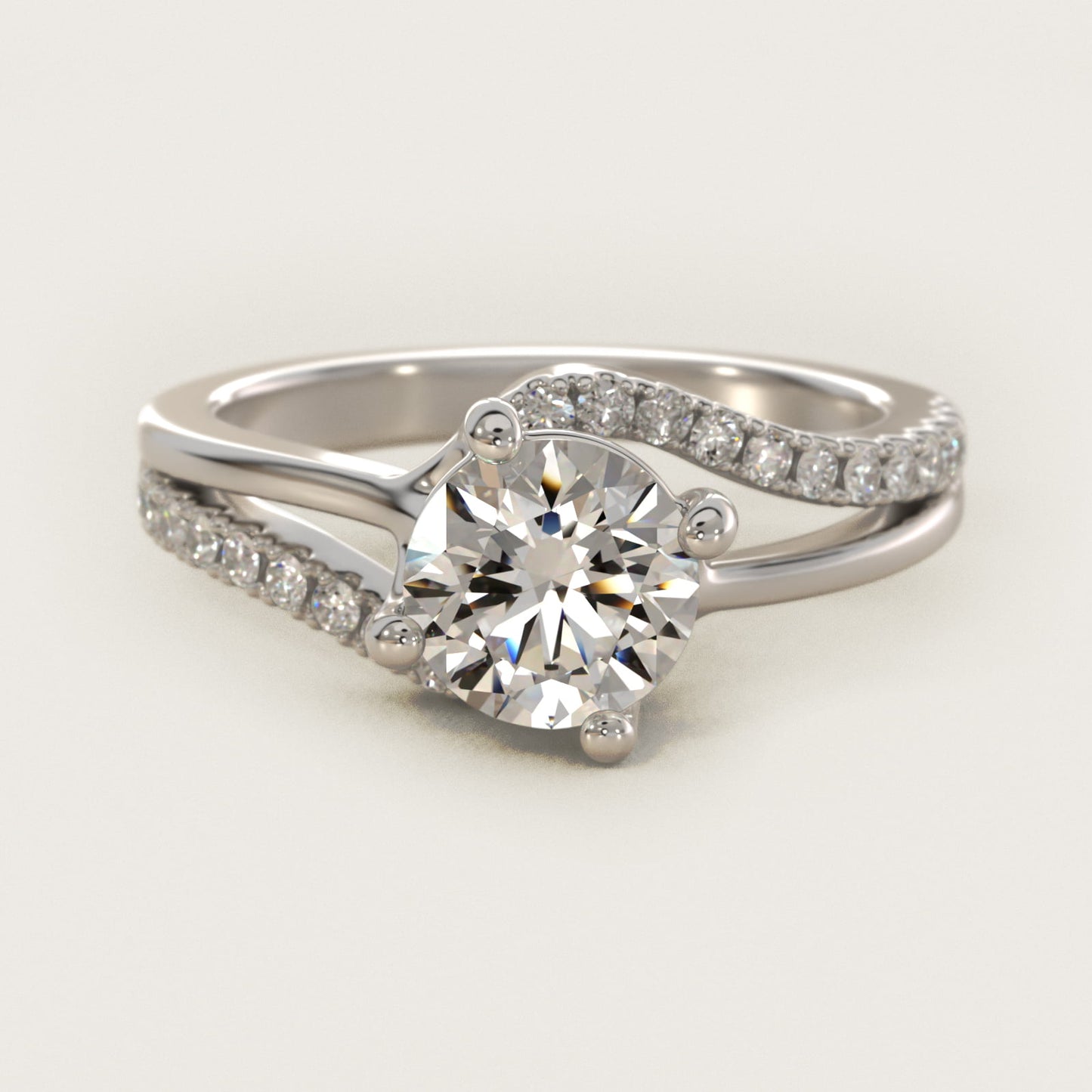 Spiral PavŽ Engagement Ring in 14k White Gold (1/5 ct. tw.) - Round Center