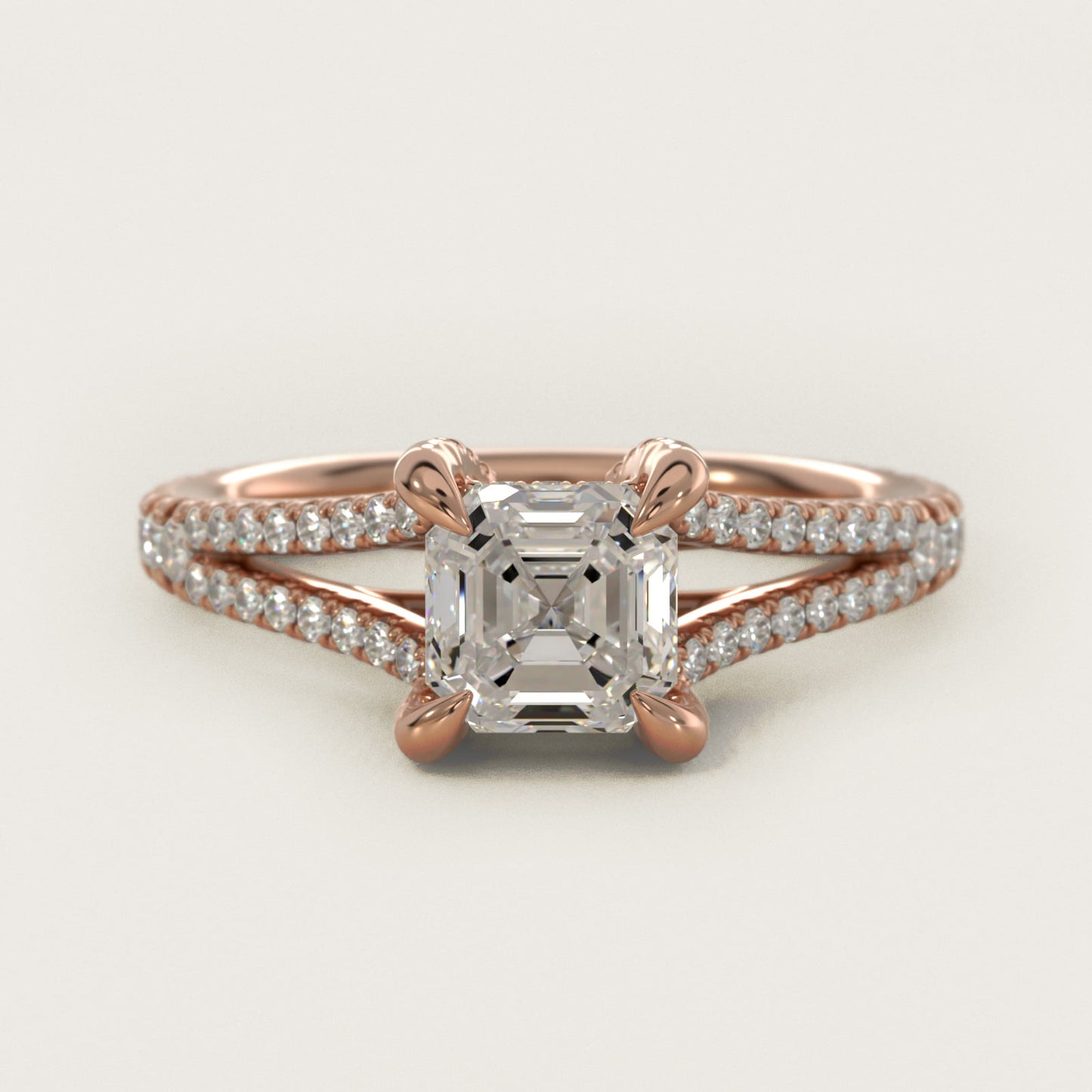 Split-Shank Diamond Engagement Ring in 14k Rose Gold - Asscher Center