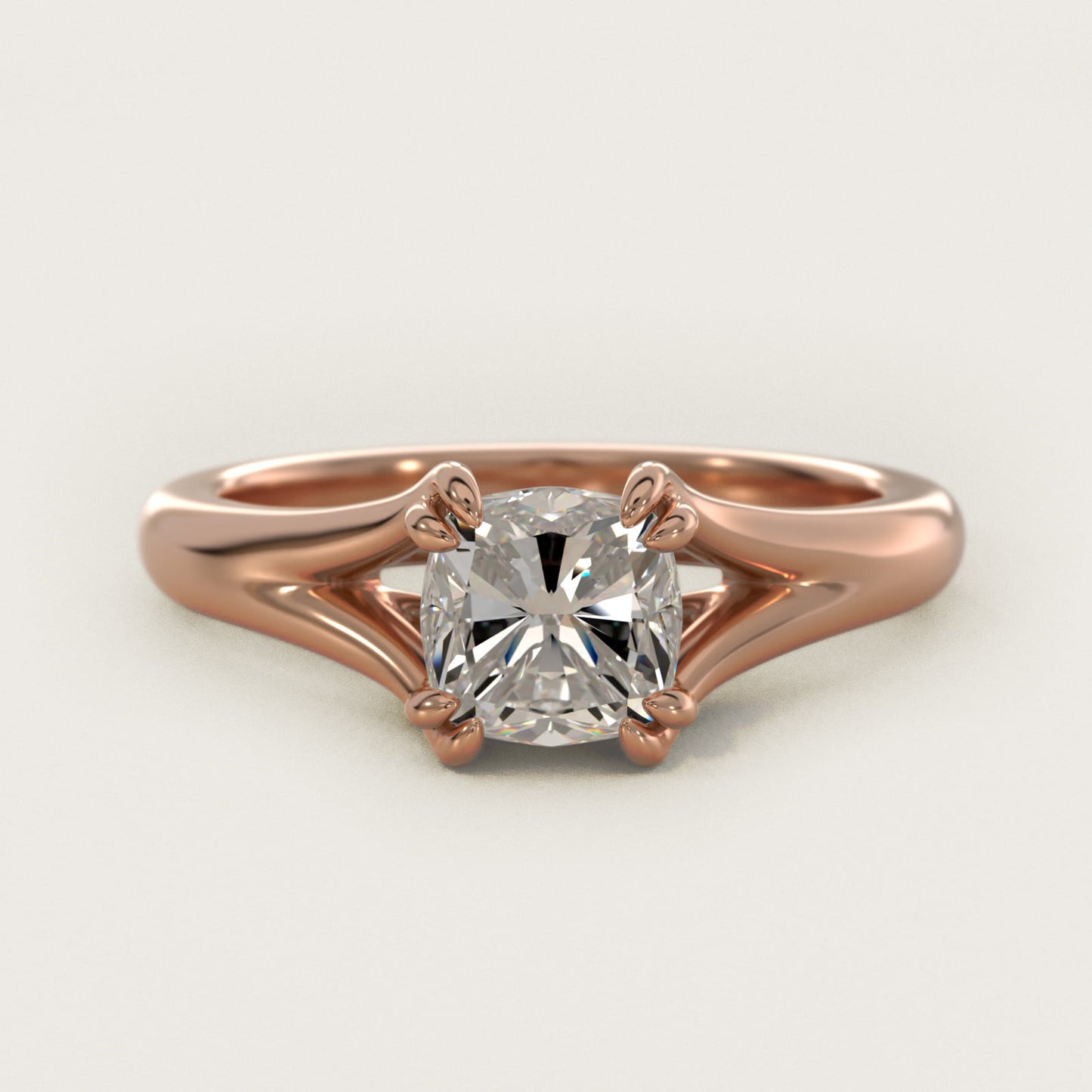 Split Shank Double Claw Solitaire Engagement Ring In 14K Rose Gold By James Allen - Cushion Center