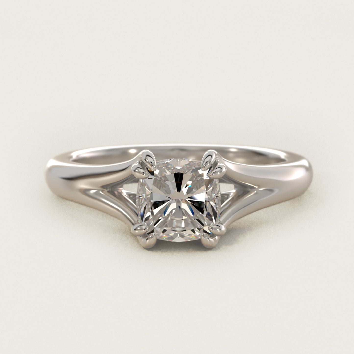 Split Shank Double Claw Solitaire Engagement Ring In 18k White Gold By James Allen - Cushion Center