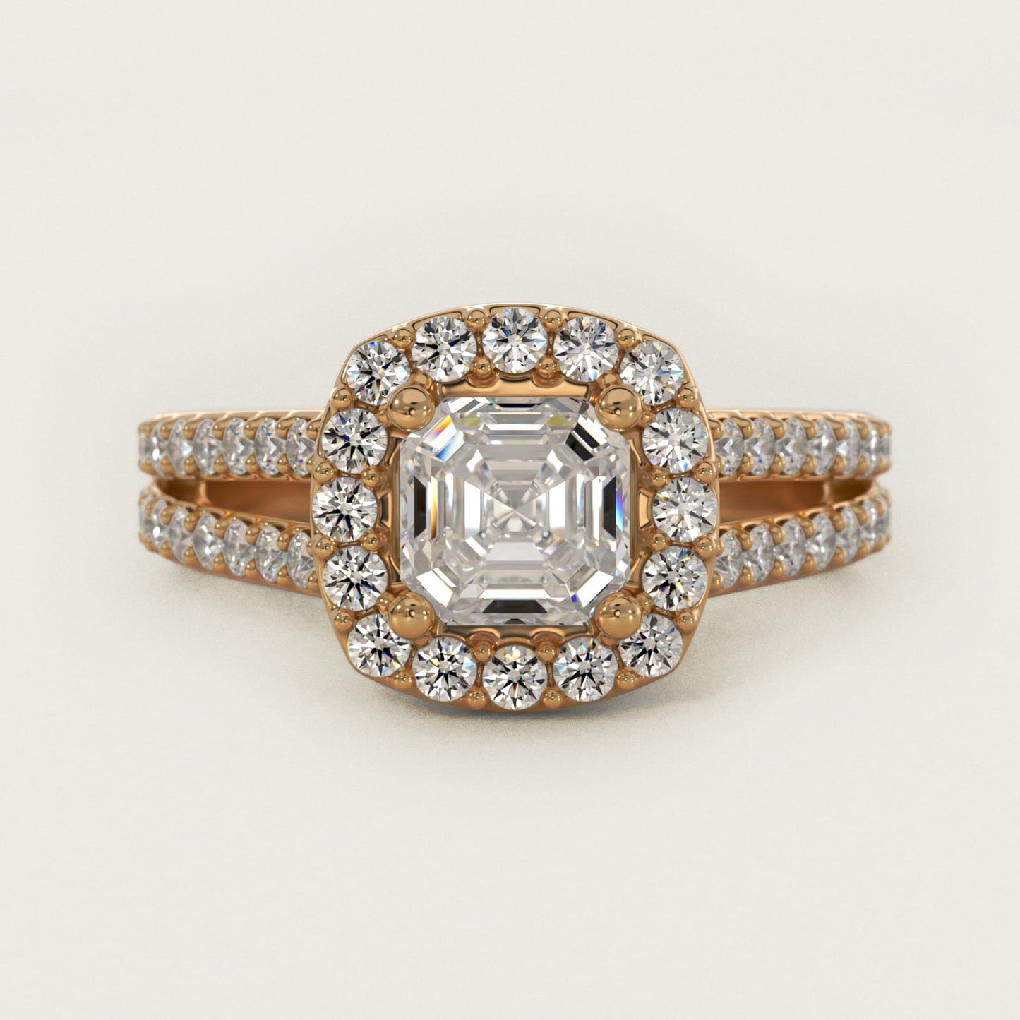 Split Shank Halo Diamond Engagement Ring in 14K Yellow Gold (3/8 ct. tw.) - Asscher Center