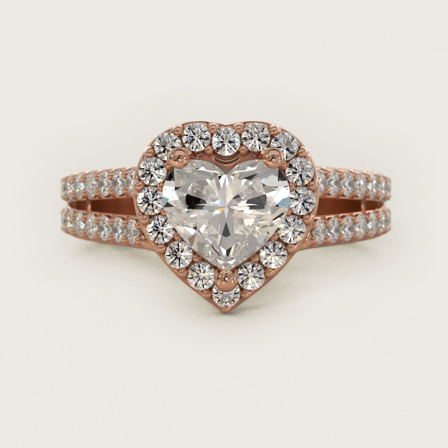 Split Shank Halo Diamond Engagement Ring in 14k Rose Gold (3/8 ct. tw.) - Heart Center