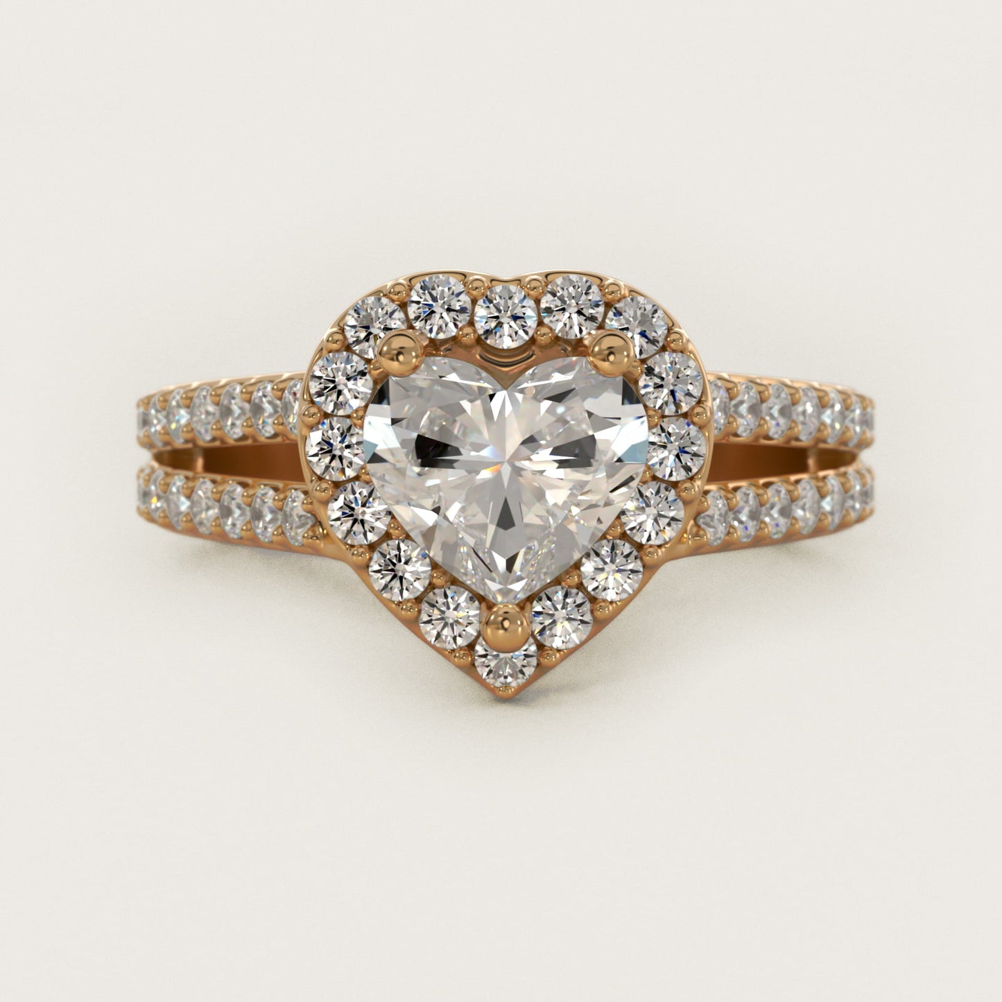 Split Shank Halo Diamond Engagement Ring in 14K Yellow Gold (3/8 ct. tw.) - Heart Center