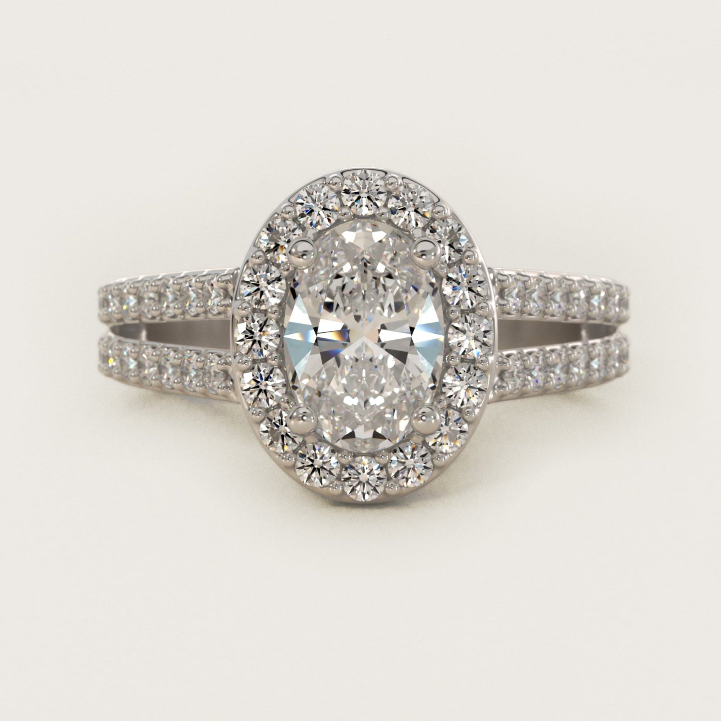 Split Shank Halo Diamond Engagement Ring in Platinum (3/8 ct. tw.) - Oval Center