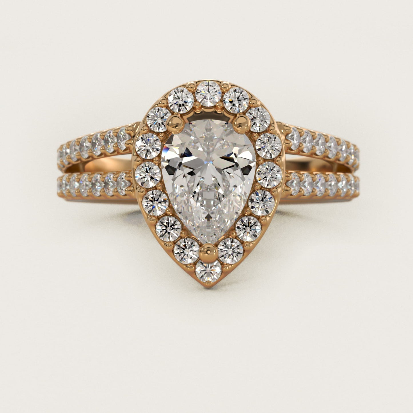 Split Shank Halo Diamond Engagement Ring in 18k Yellow Gold (3/8 ct. tw.) - Pear Center