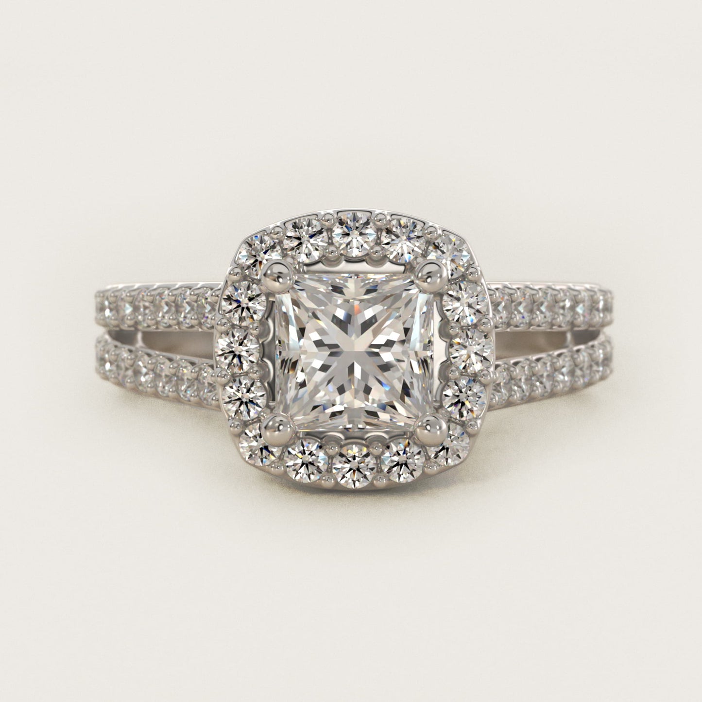 Split Shank Halo Diamond Engagement Ring in 14k White Gold (3/8 ct. tw.) - Princess Center