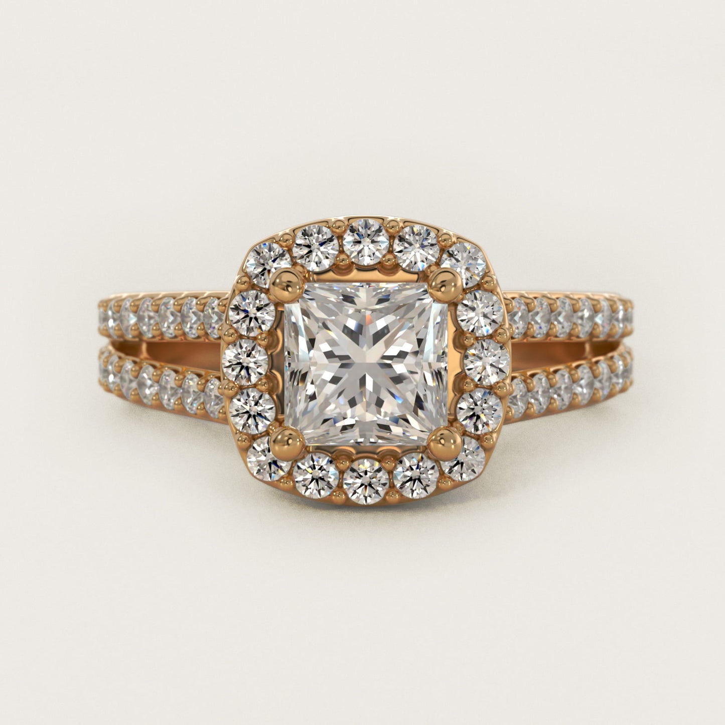 Split Shank Halo Diamond Engagement Ring in 14K Yellow Gold (3/8 ct. tw.) - Princess Center