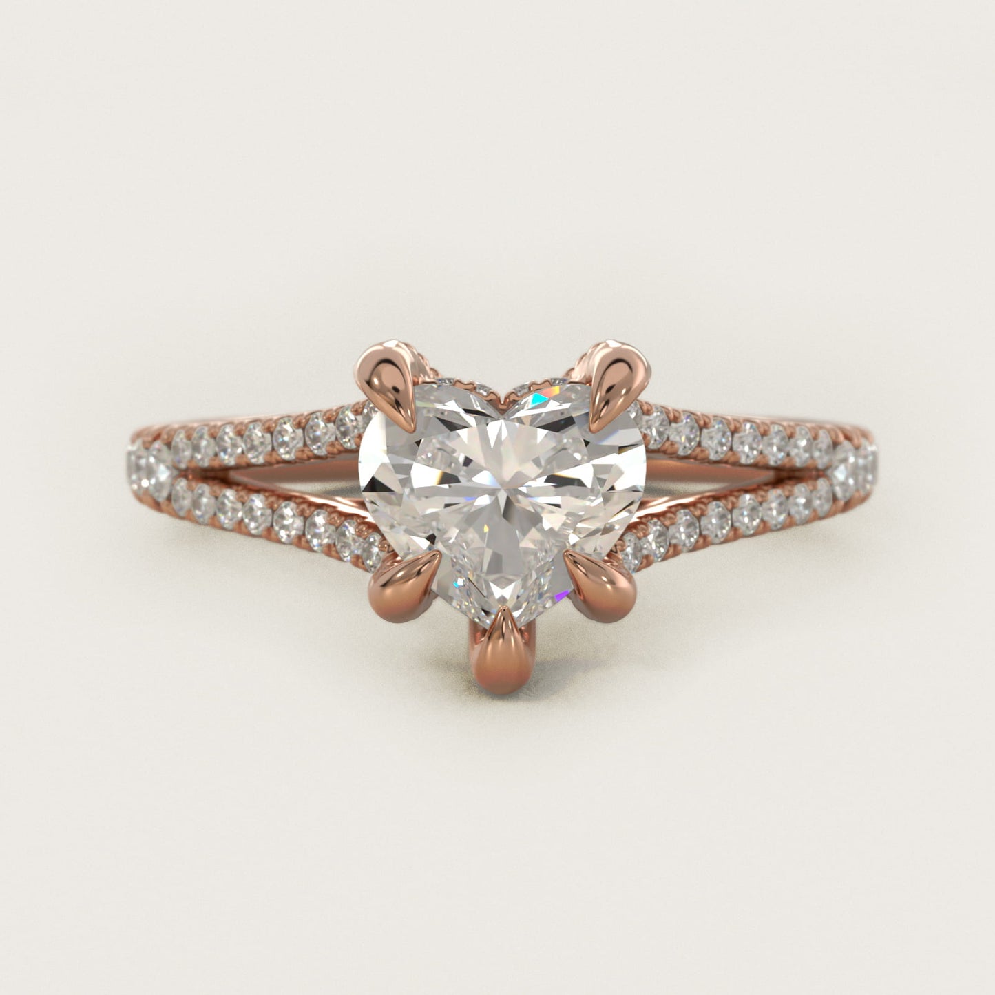 Split-Shank Diamond Engagement Ring in 14k Rose Gold - Heart Center