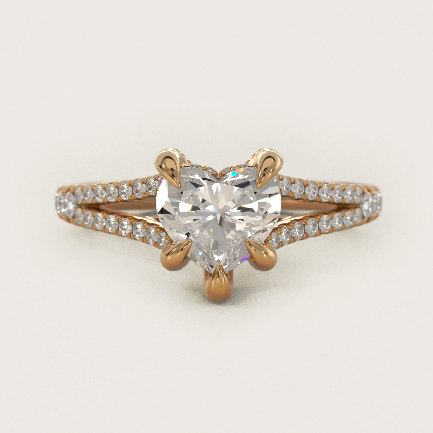 Split-Shank Diamond Engagement Ring in 18k Yellow Gold - Heart Center