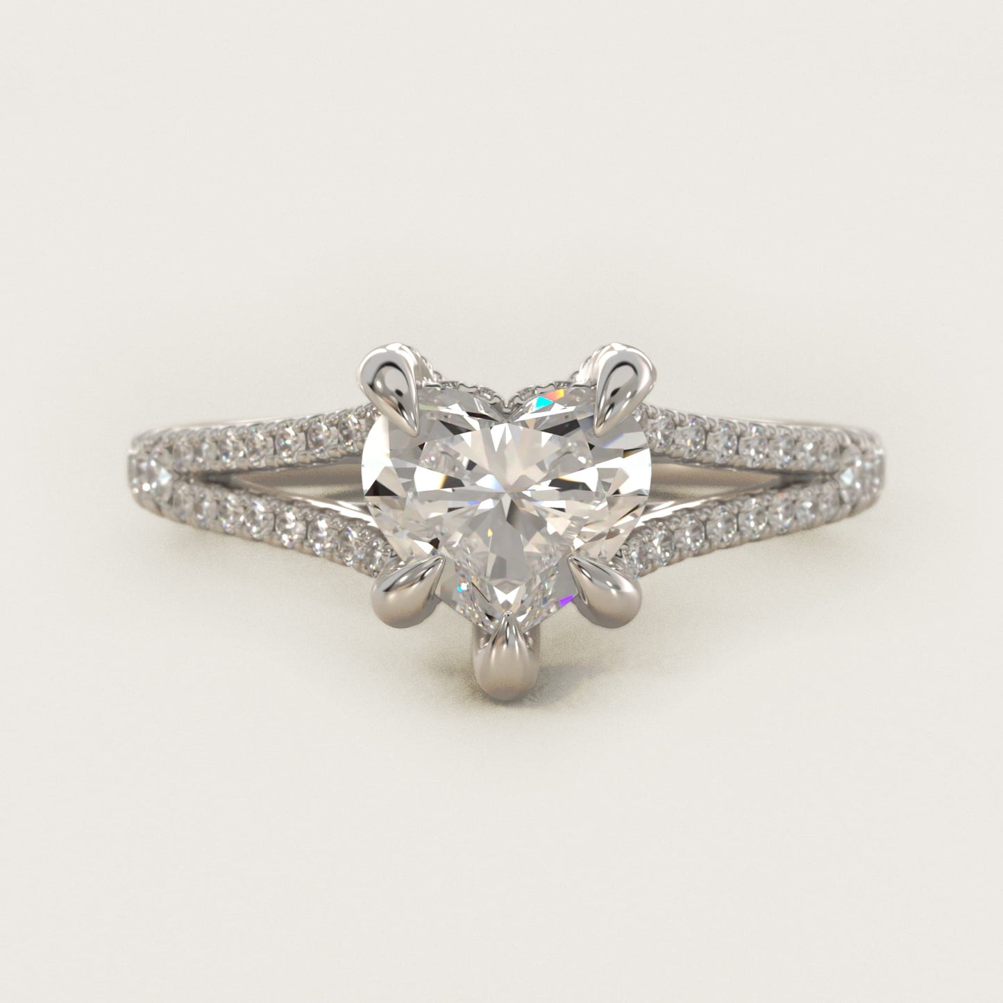 Split-Shank Diamond Engagement Ring in Platinum - Heart Center