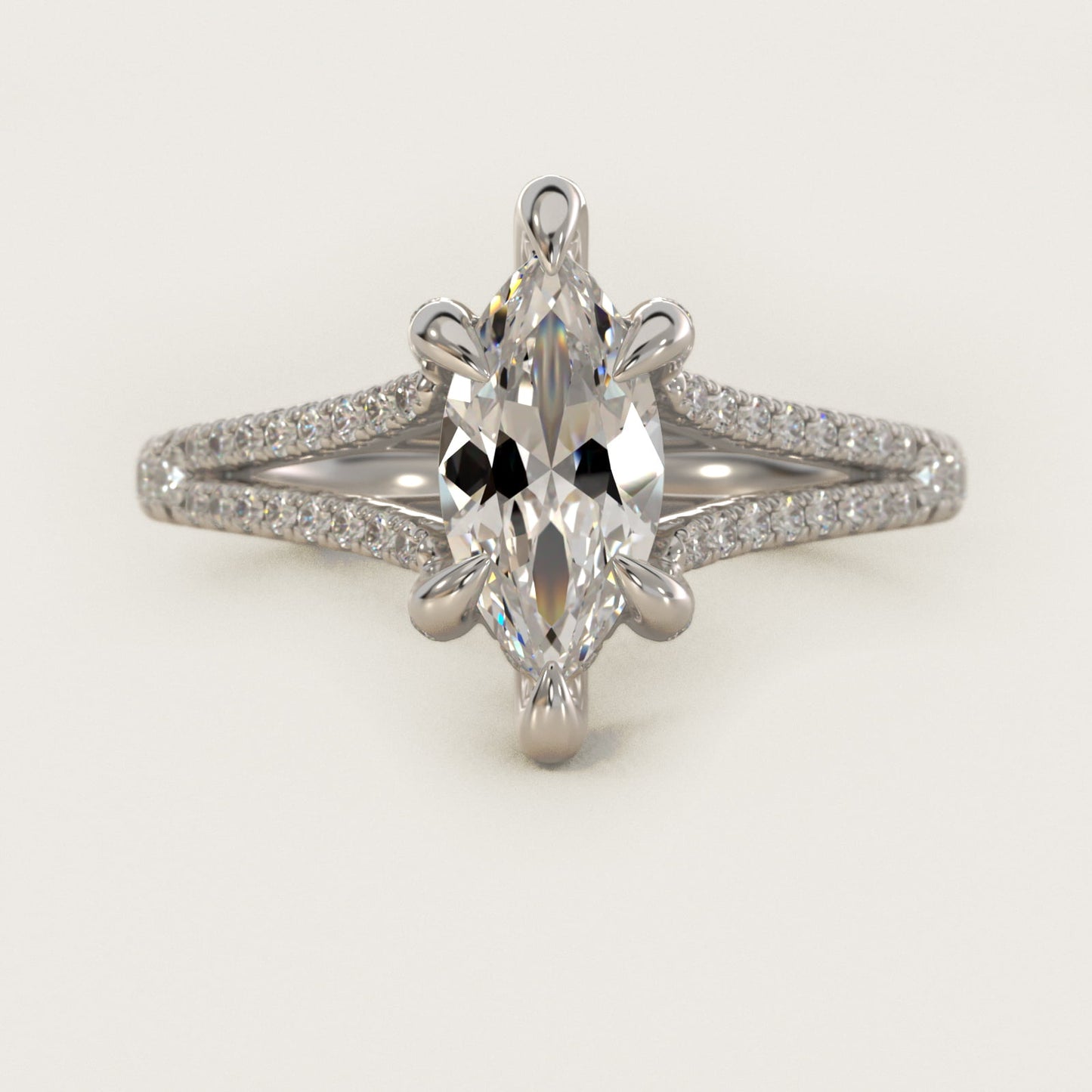 Split-Shank Diamond Engagement Ring in 14k White Gold - Marquise Center