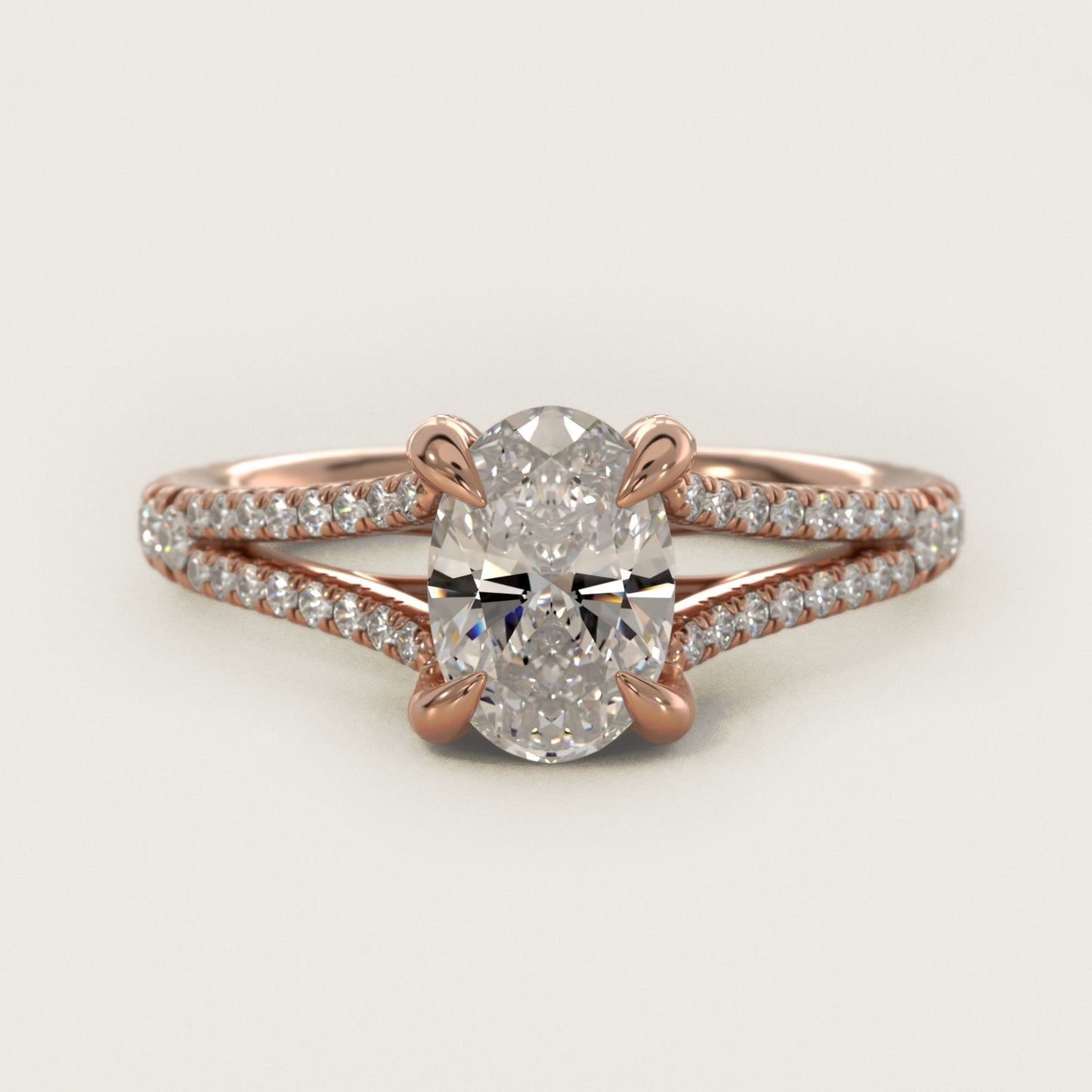 Split-Shank Diamond Engagement Ring in 18k Rose Gold - Oval Center