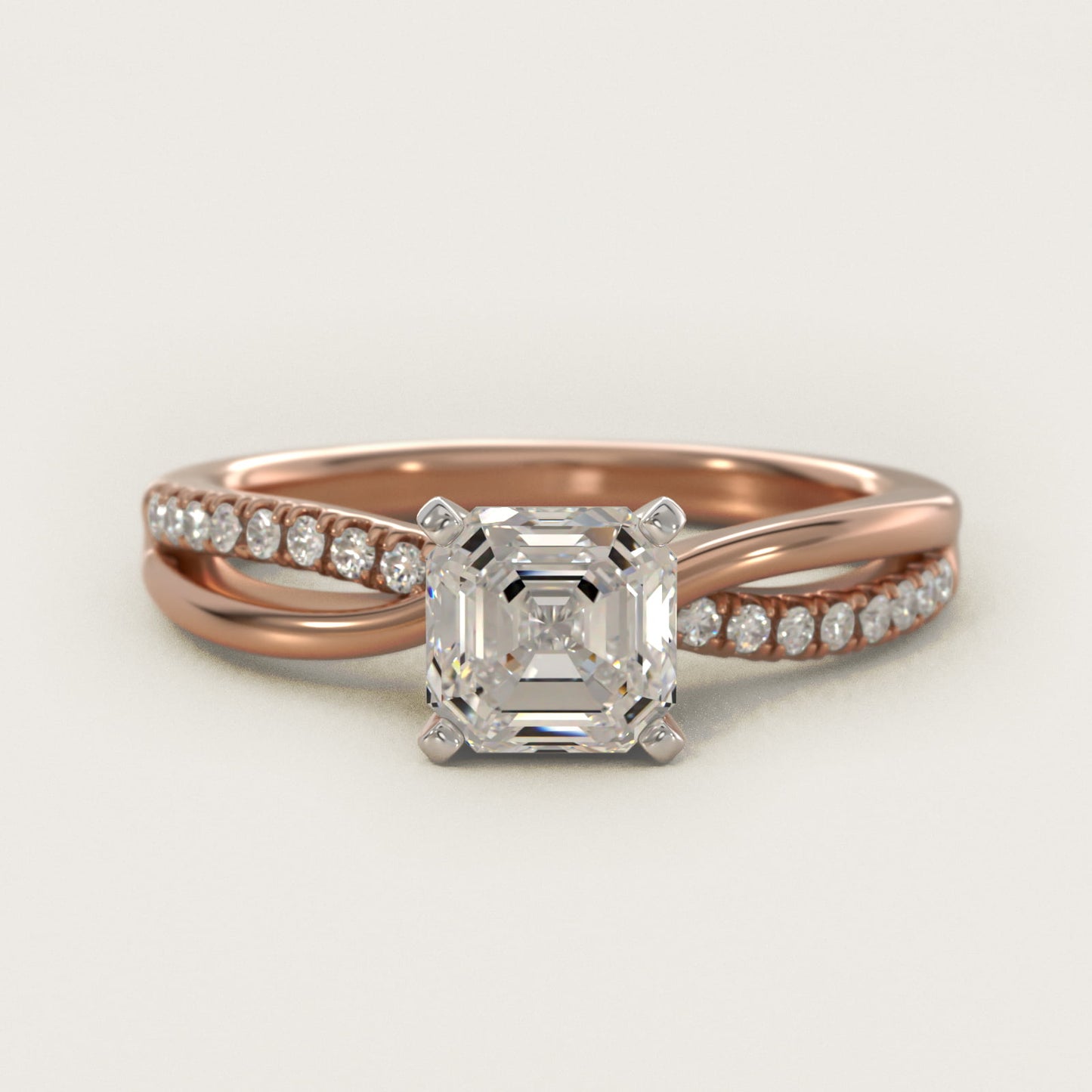 Split Shank PavŽ and Plain Shank Diamond Engagement Ring in 14k Rose Gold (1/10 ct. tw.) - Asscher Center