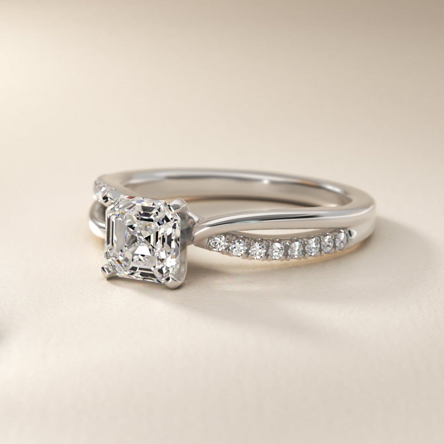Split Shank PavŽ and Plain Shank Diamond Engagement Ring in 14k White Gold (1/10 ct. tw.) - Asscher Center
