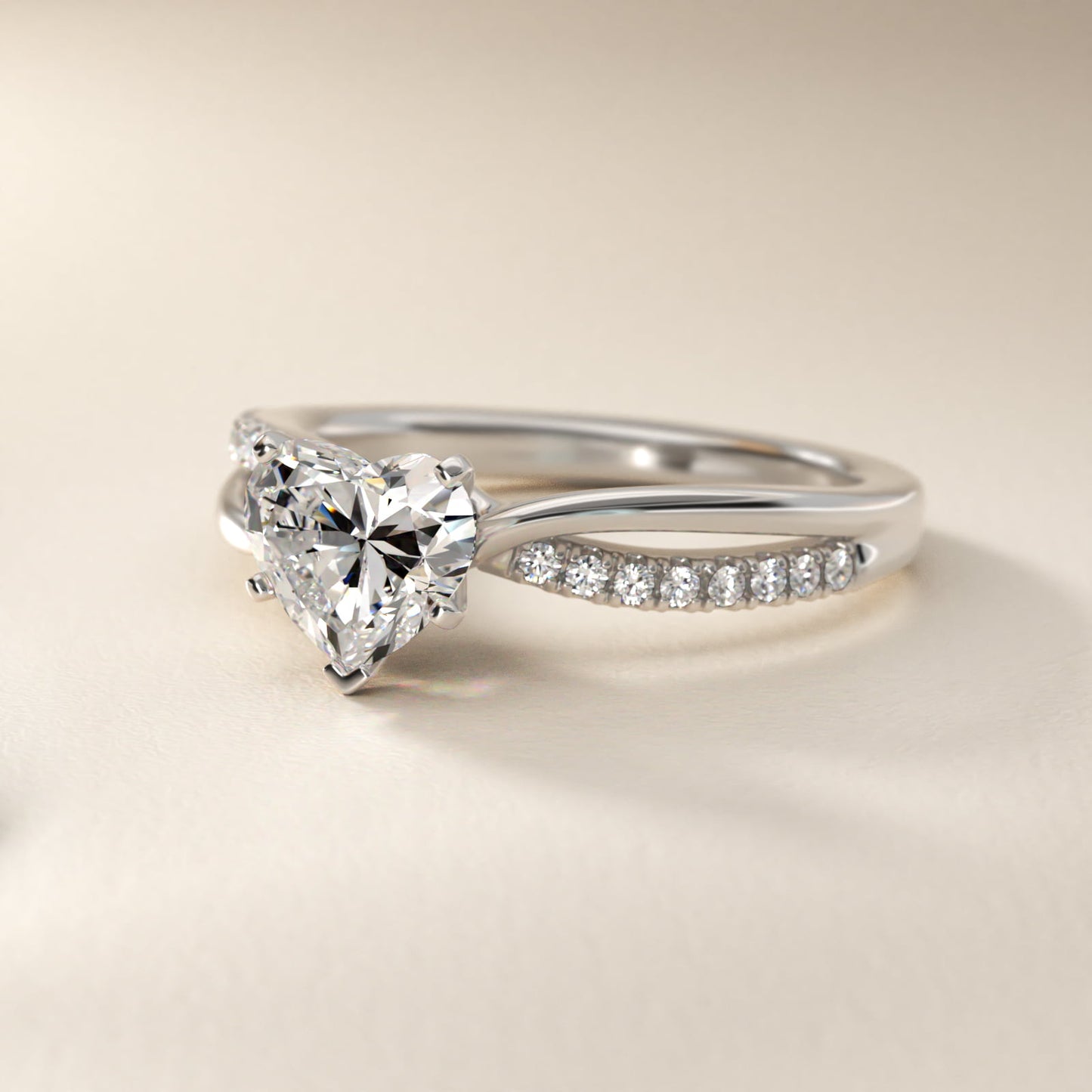 Split Shank Pav? and Plain Shank Diamond Engagement Ring in 18k White Gold (1/10 ct. tw.) - Heart Center