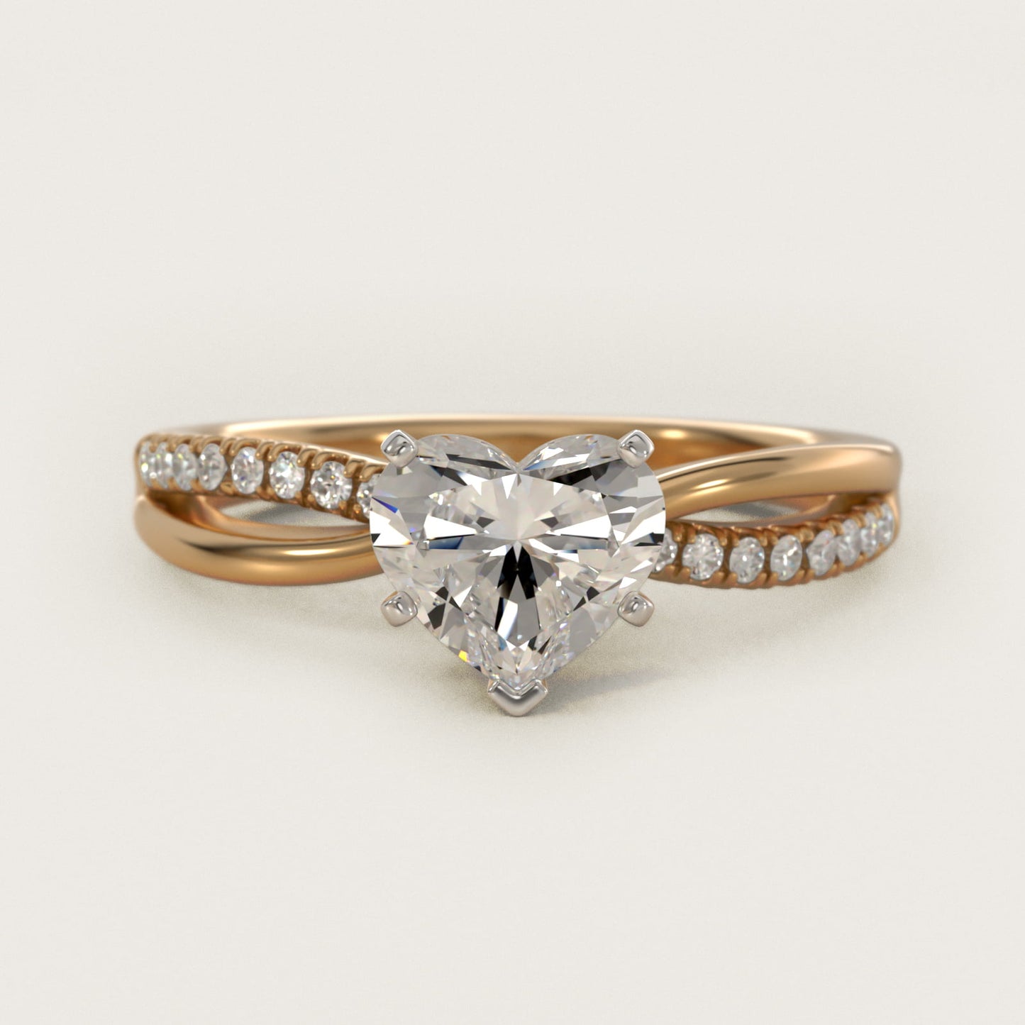 Split Shank Pav? and Plain Shank Diamond Engagement Ring in 18k Yellow Gold (1/10 ct. tw.) - Heart Center