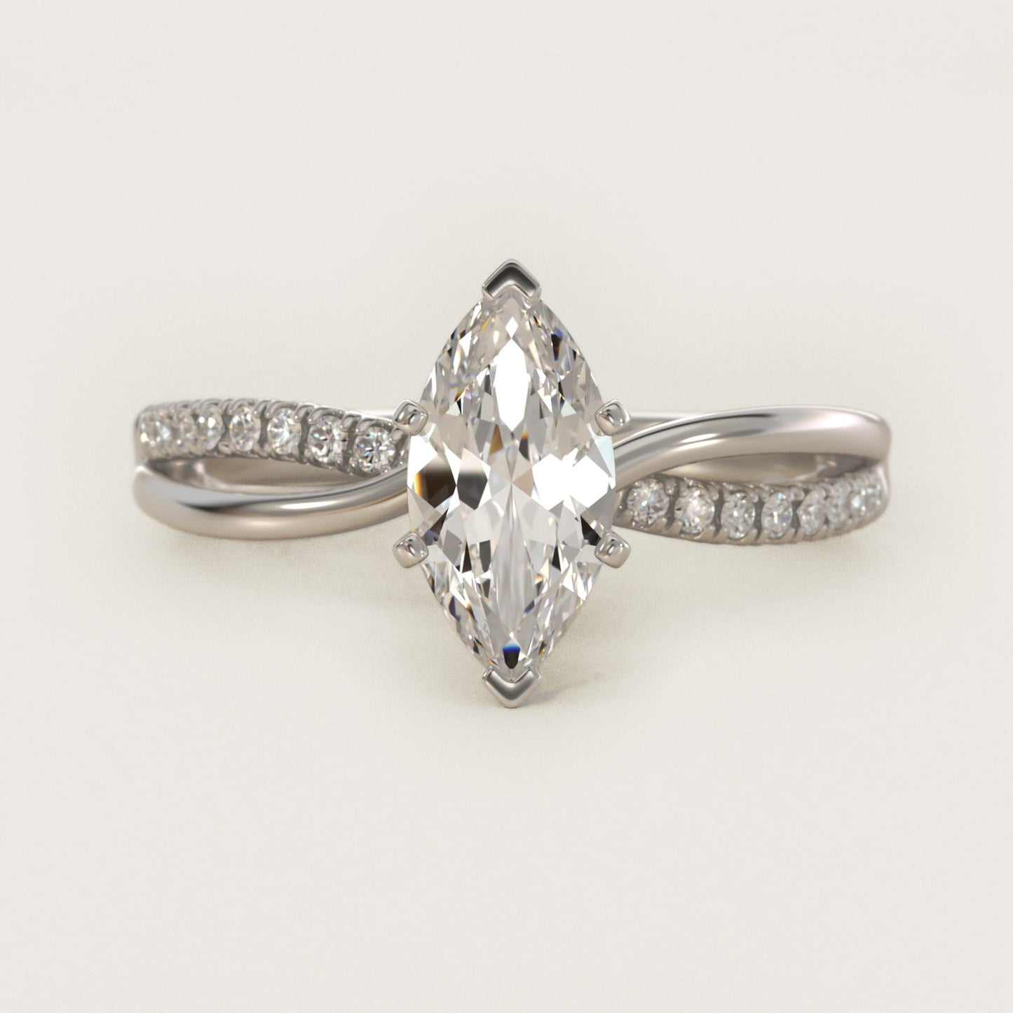 Split Shank Pav? and Plain Shank Diamond Engagement Ring in Platinum (1/10 ct. tw.) - Marquise Center
