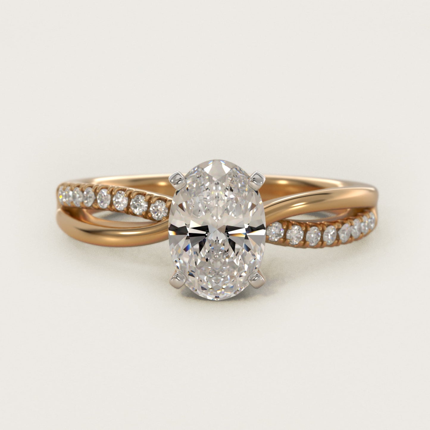 Split Shank Pav? and Plain Shank Diamond Engagement Ring in 18k Yellow Gold (1/10 ct. tw.) - Oval Center