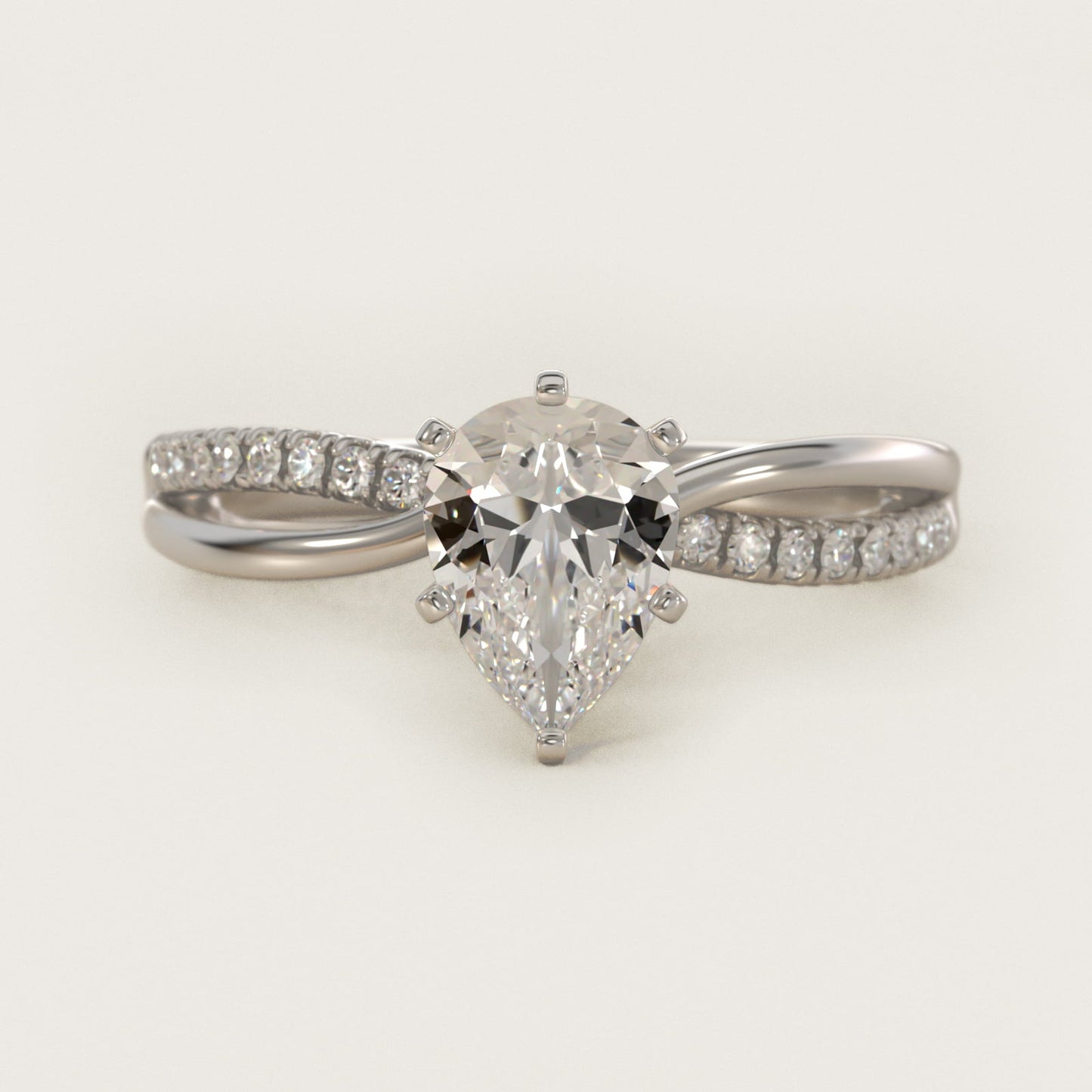 Split Shank Pav? and Plain Shank Diamond Engagement Ring in Platinum (1/10 ct. tw.) - Pear Center