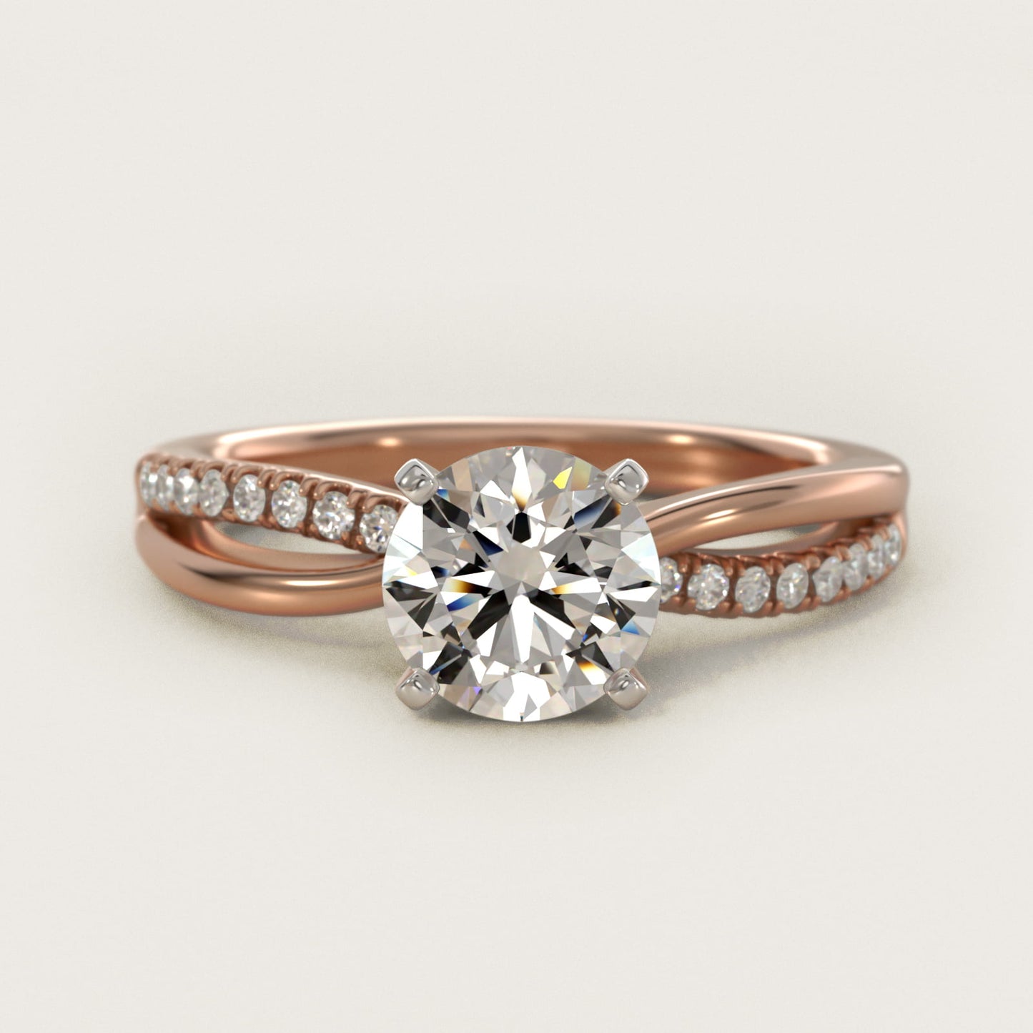 Split Shank PavŽ and Plain Shank Diamond Engagement Ring in 14k Rose Gold (1/10 ct. tw.) - Round Center