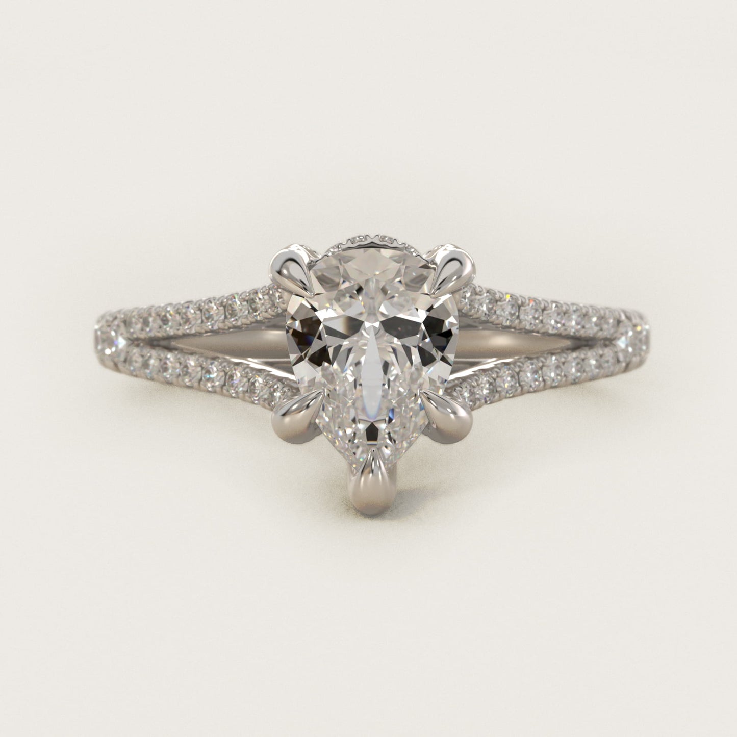 Split-Shank Diamond Engagement Ring in 14k White Gold - Pear Center
