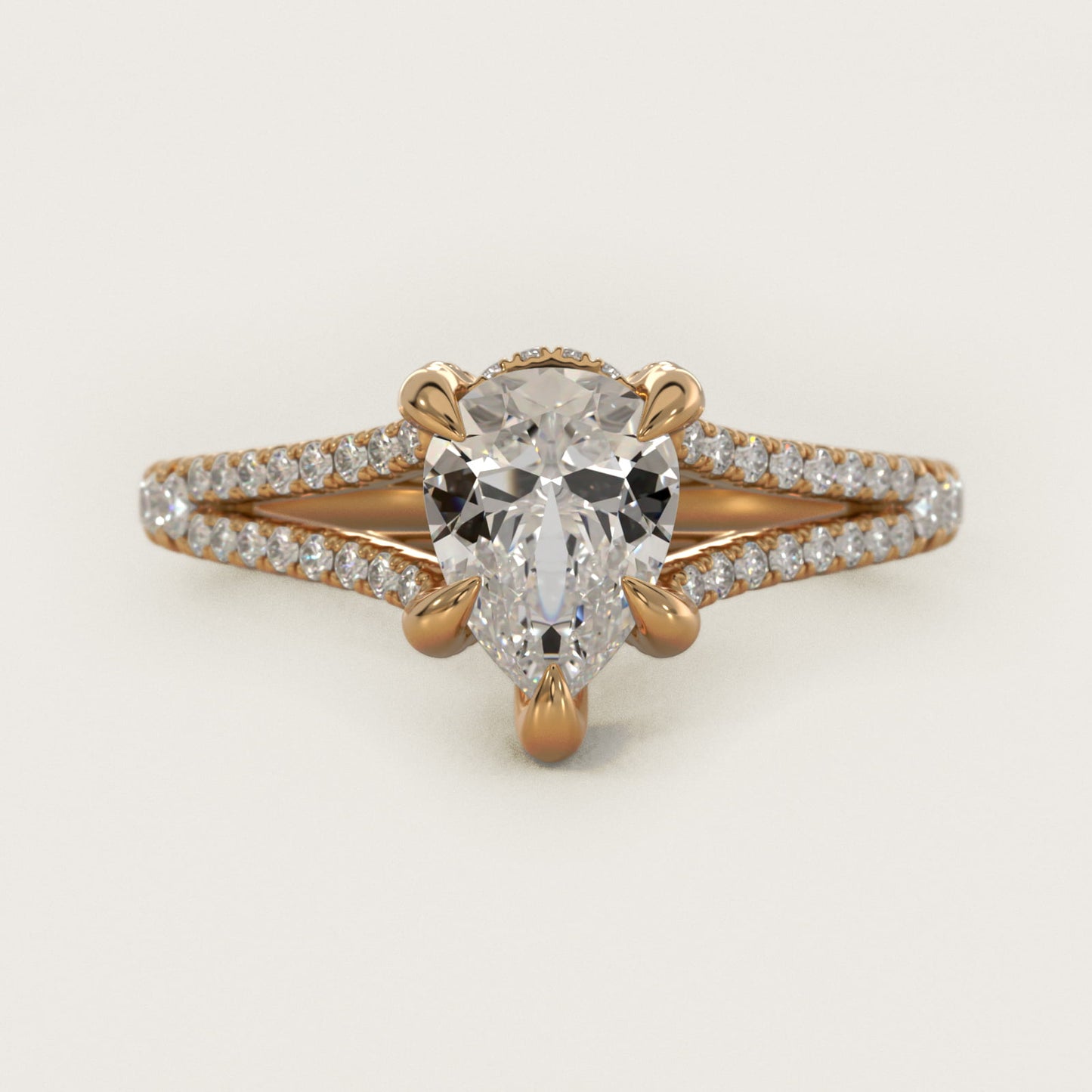 Split-Shank Diamond Engagement Ring in 18k Yellow Gold - Pear Center