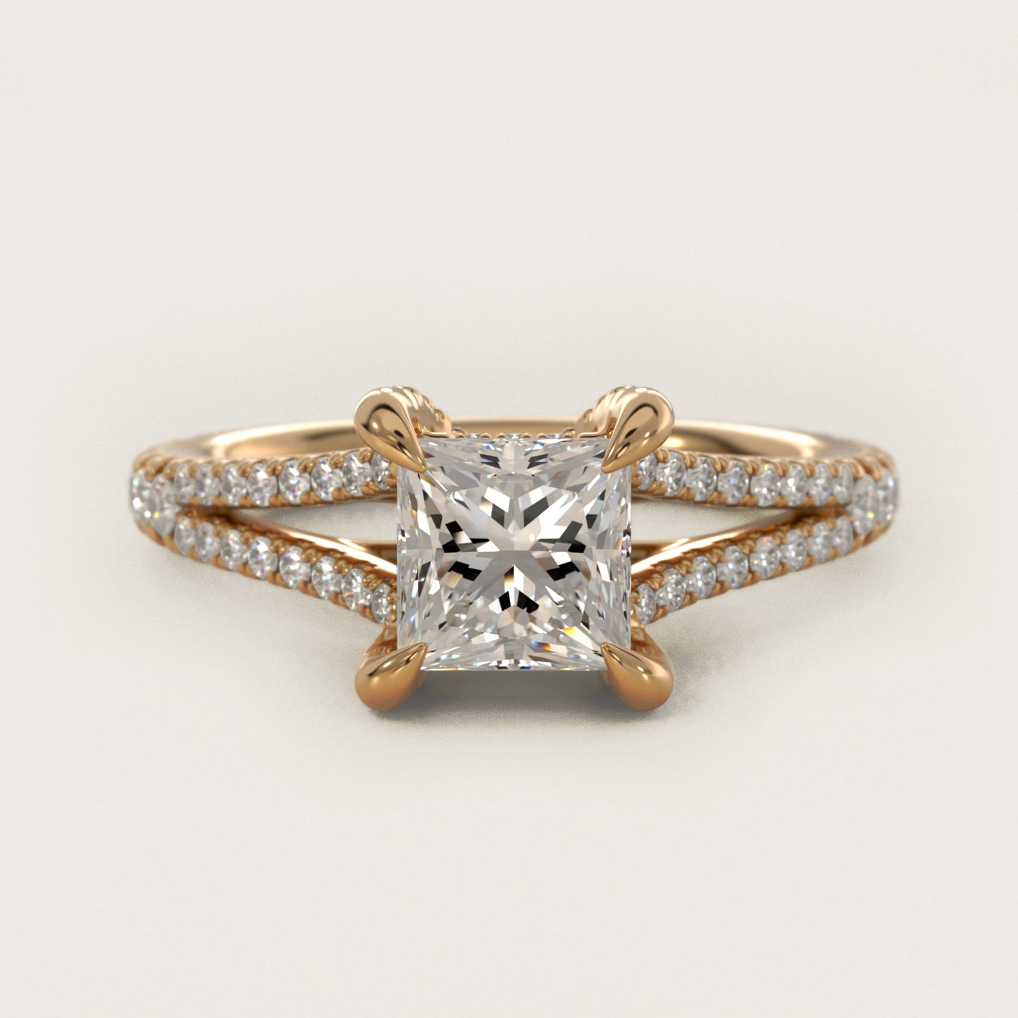 Split-Shank Diamond Engagement Ring in 14K Yellow Gold - Princess Center