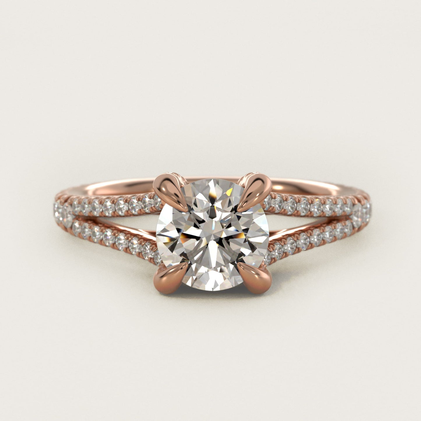Split-Shank Diamond Engagement Ring in 14k Rose Gold - Round Center