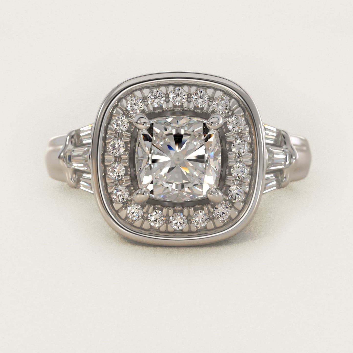 Square Halo Diamond Engagement Ring in Platinum By Zac Zac Posen - Cushion Center
