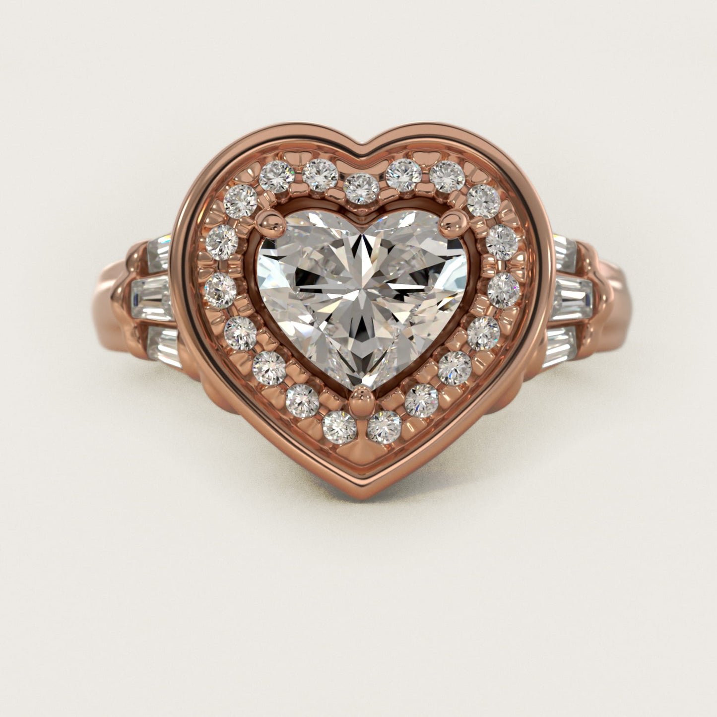 Square Halo Diamond Engagement Ring in 14k Rose Gold By Zac Zac Posen - Heart Center