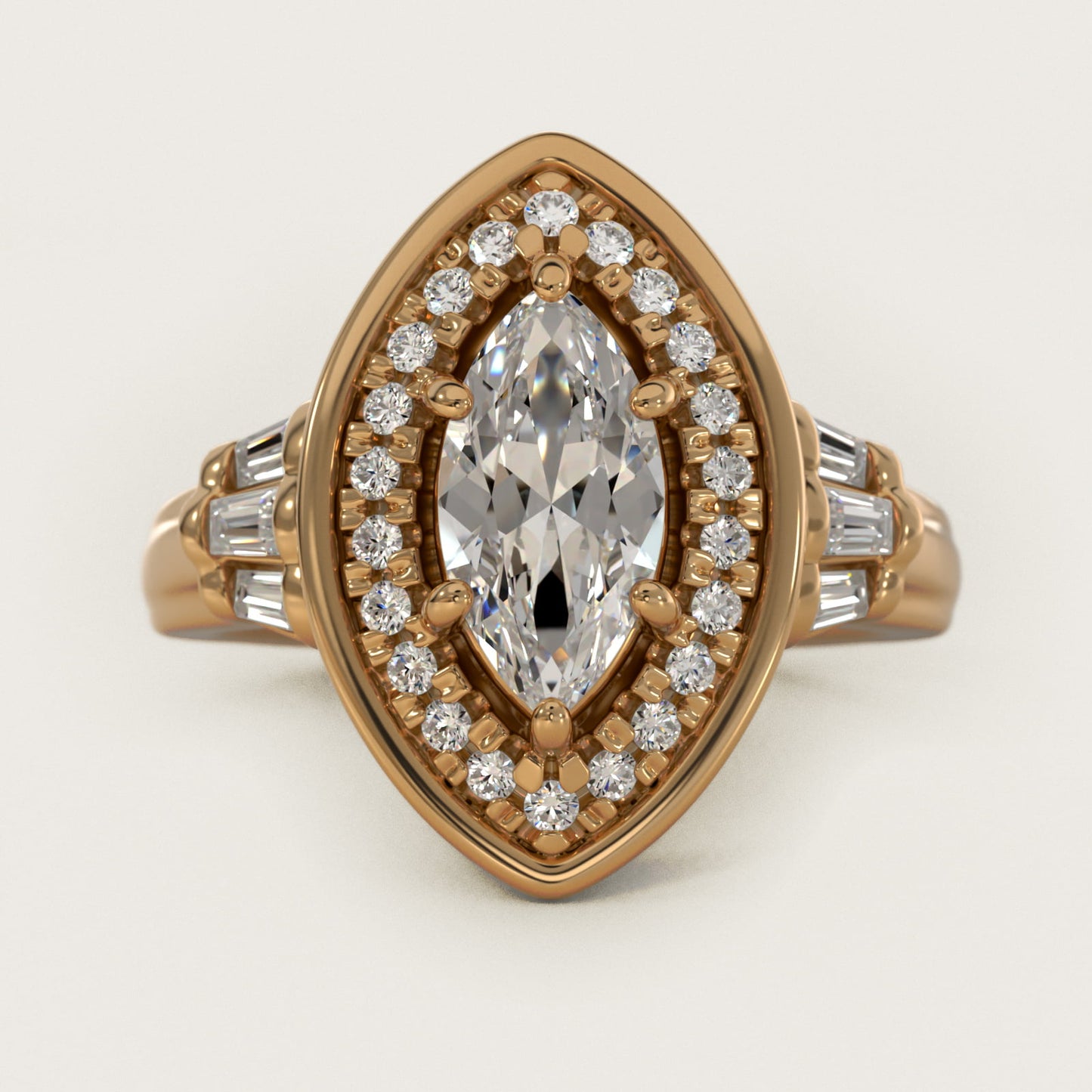 Square Halo Diamond Engagement Ring in 18k Yellow Gold By Zac Zac Posen - Marquise Center