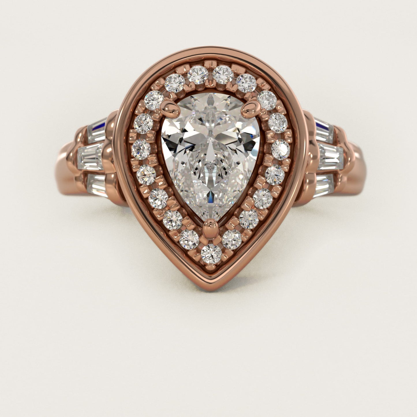 Square Halo Diamond Engagement Ring in 18k Rose Gold By Zac Zac Posen - Pear Center